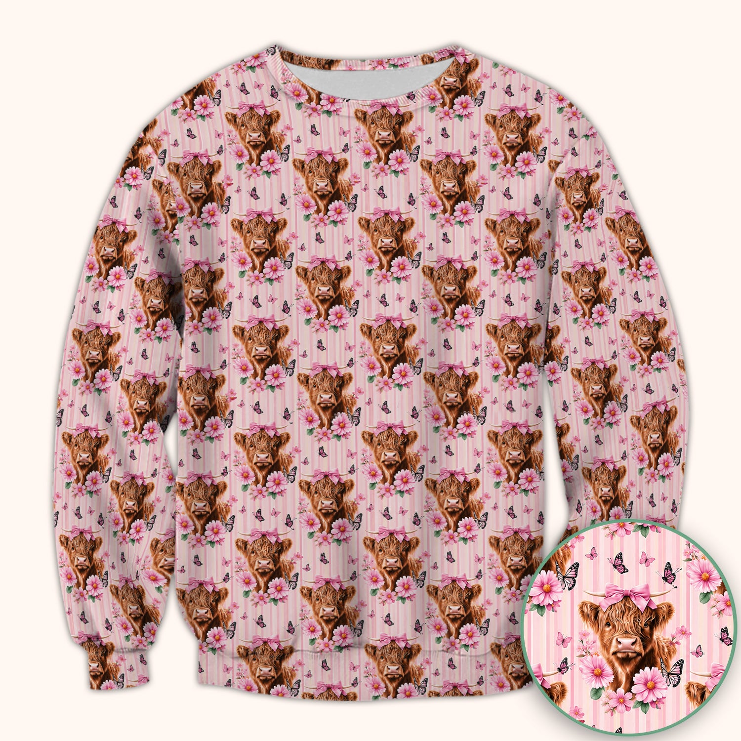 Pink Highland Cow Floral Scrub Top, Comfortable Scrubs for Nurses