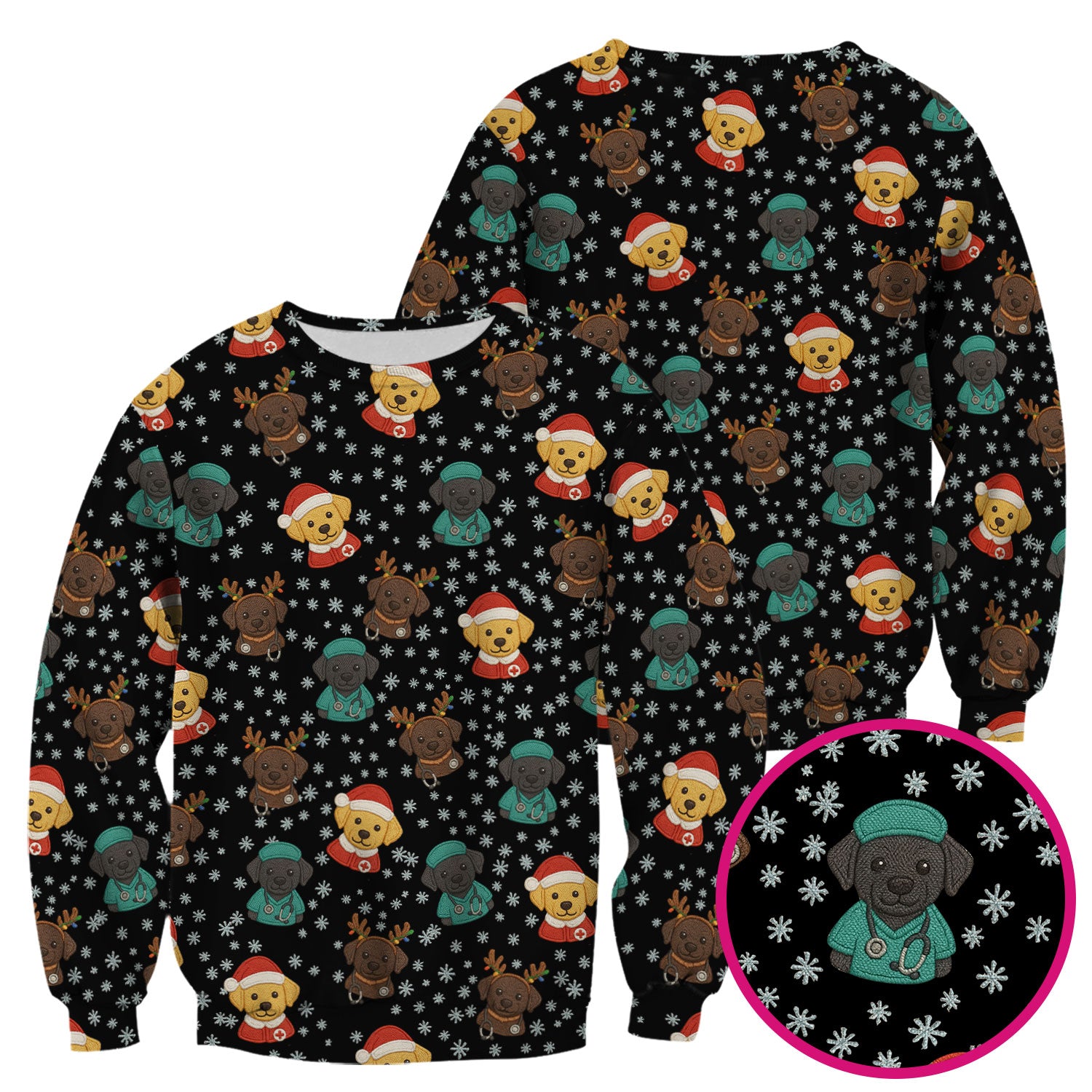 Christmas Dog Pattern Scrub Top, Cute Puppy Nurse Scrub Shirt, Holiday Nursing Uniform