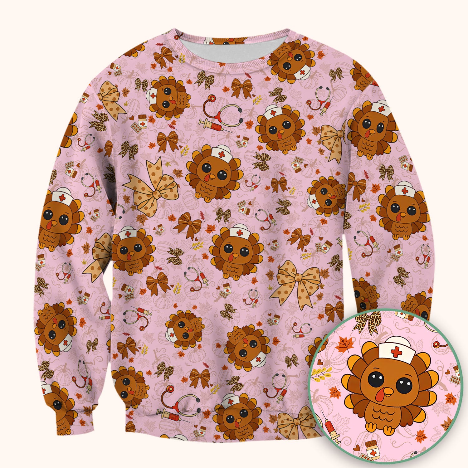 Thanksgiving Turkey Scrub for Nurses - Breathable Fabrics Nursing Uniform - Autumn Med Shirt Gift for Women