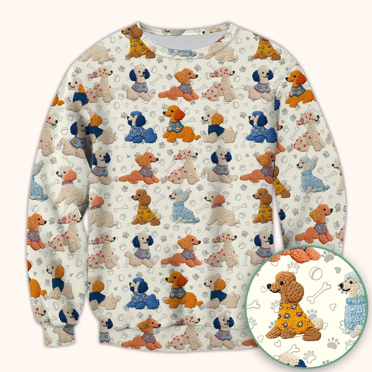 Cute Colorful Poodle Pattern Scrub Top, Comfortable Scrubs for Nurses