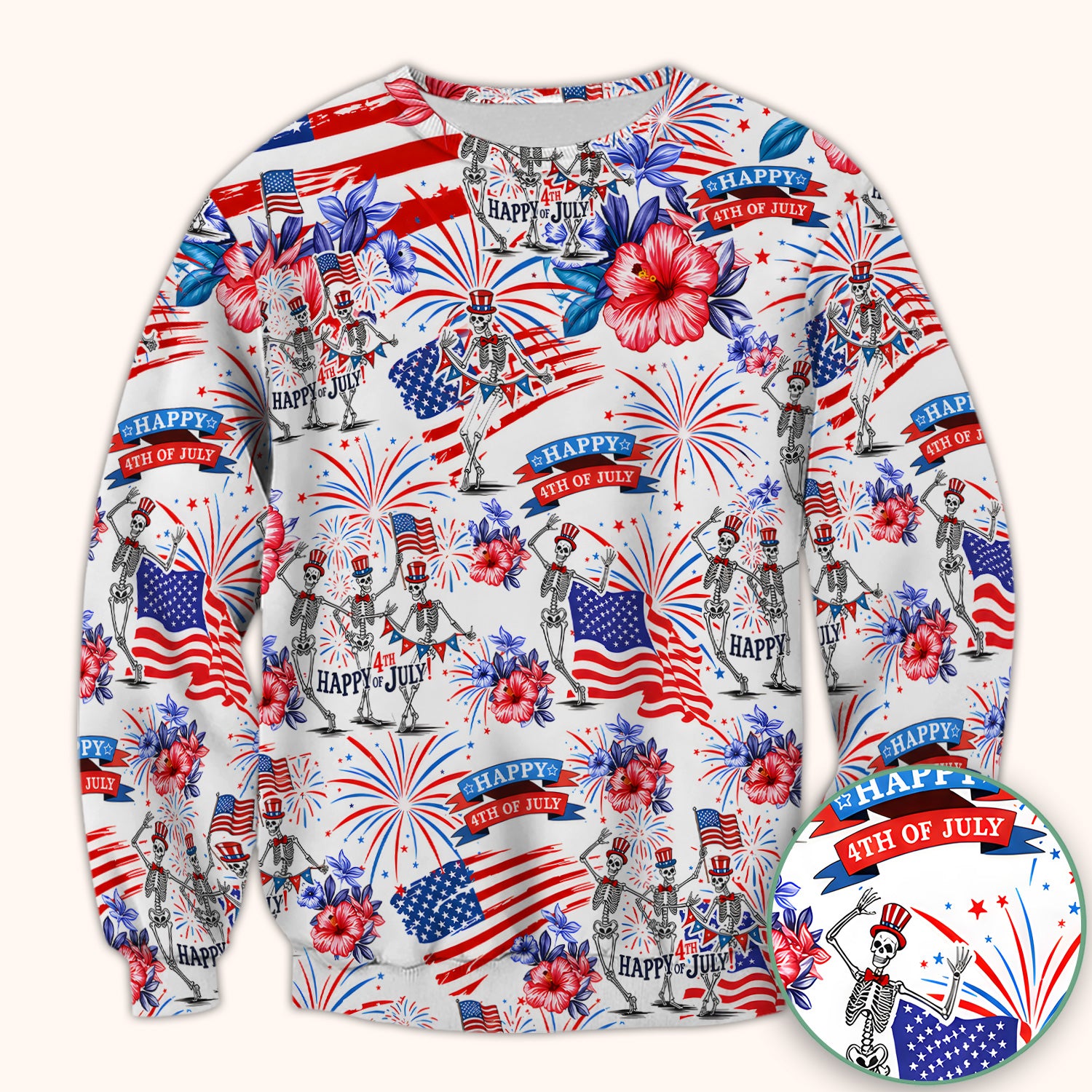 Funny 4th Of July Skeleton Nurse for RN & CNA, Patriotic Fireworks Medical Uniform Scrub Top, Comfortable Scrubs for Nurses