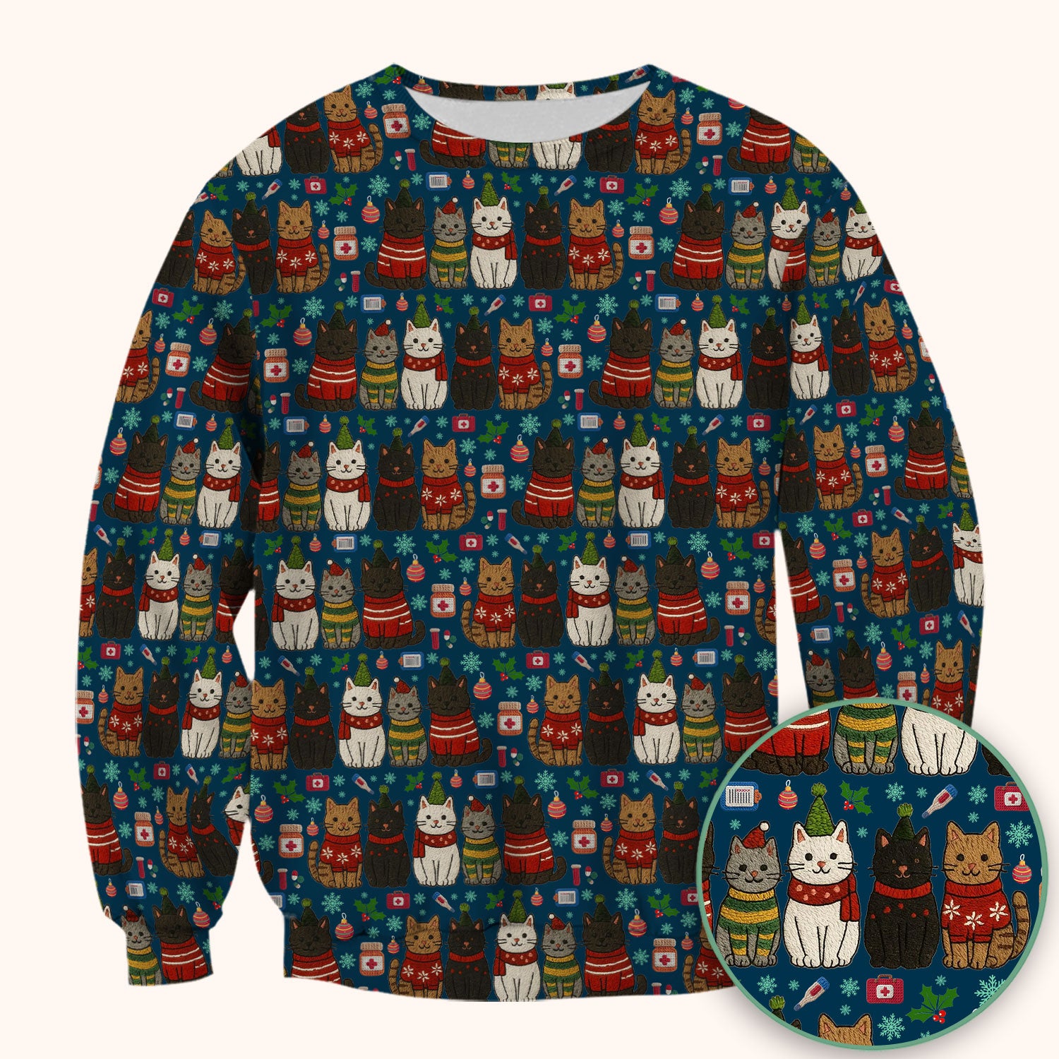 Christmas Cat Scrub Top, Funny Holiday Nurse Shirt, Festive Medical Uniform For Women RN LPN CNA Gift