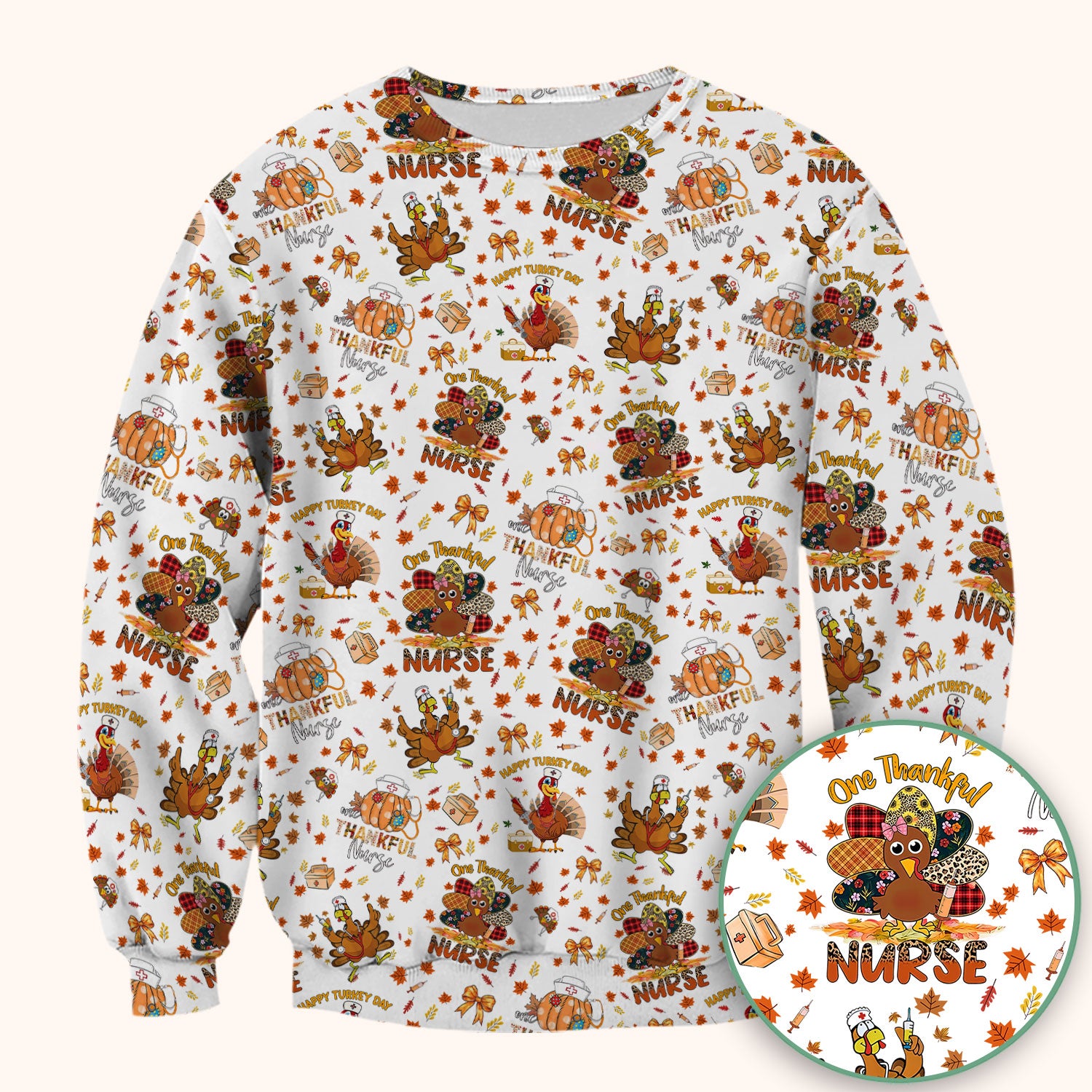 Thanksgiving Nurse Shirt for Women - Turkey Pumpkin Scrub Top for Nurses - Fall Med Uniform for RN CNA LPN