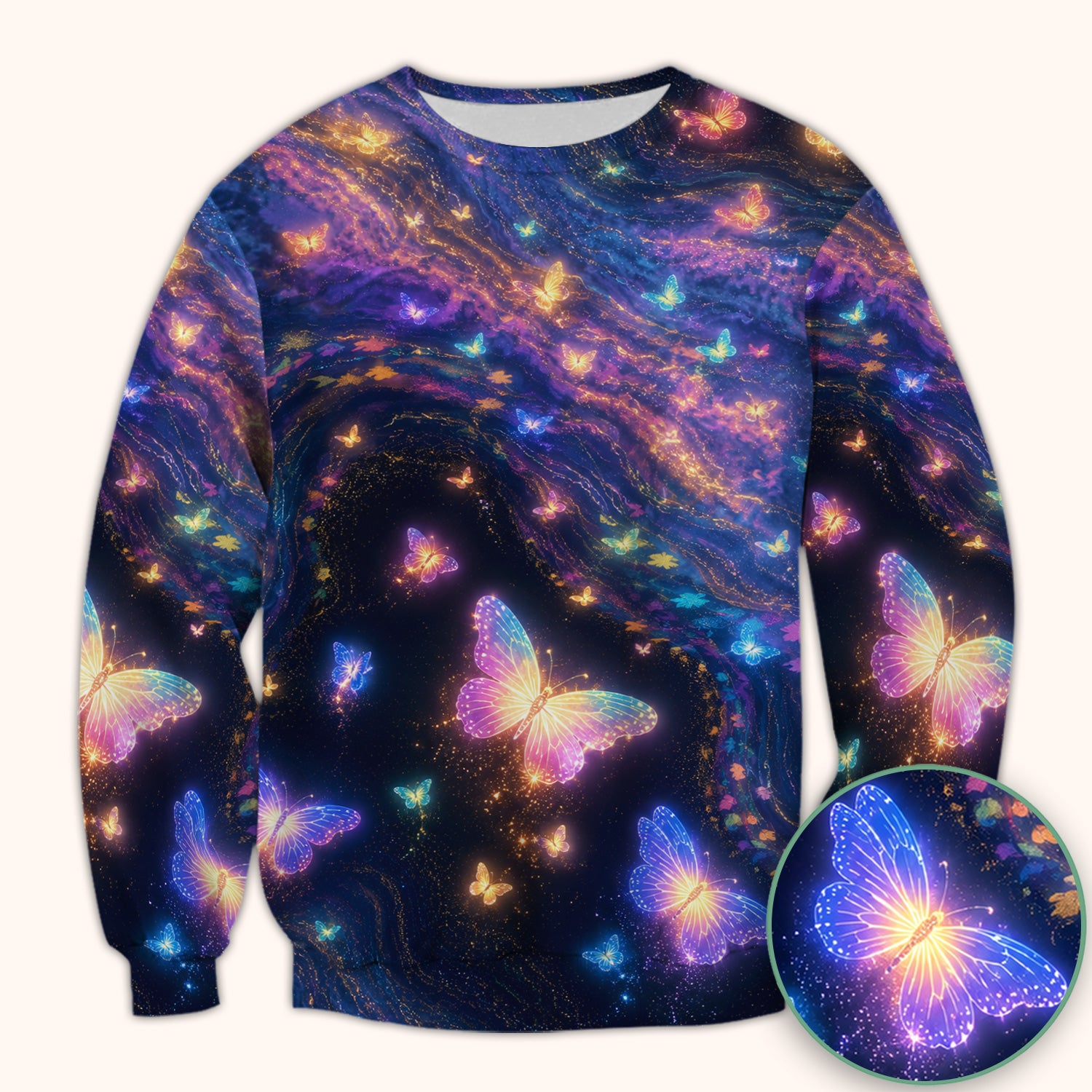 Neon Butterfly Galaxy Marble Print Scrub Top, Comfortable Scrubs for Nurses