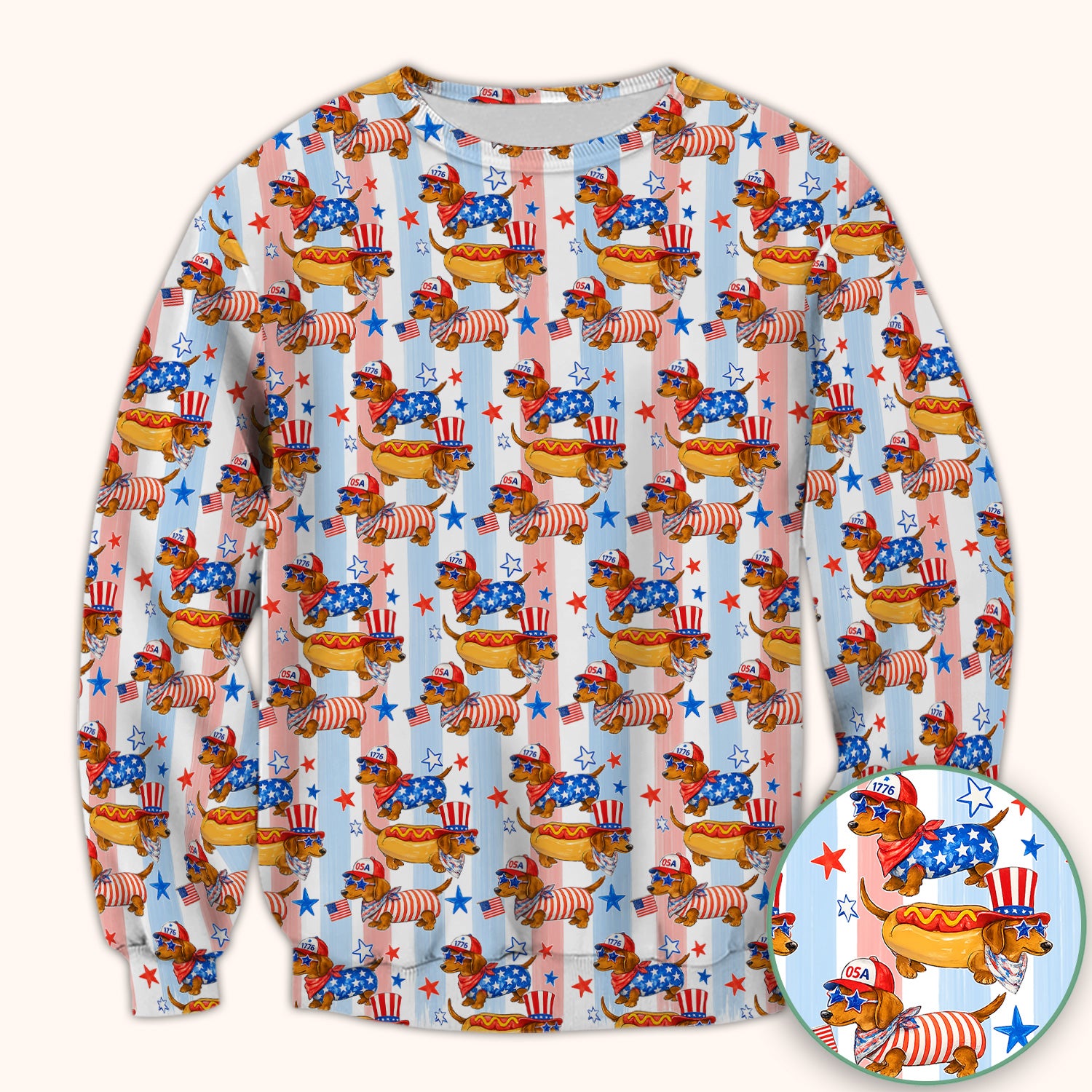 Fourth Of July Dachshund Pattern Scrub Top, Comfortable Scrubs for Nurses