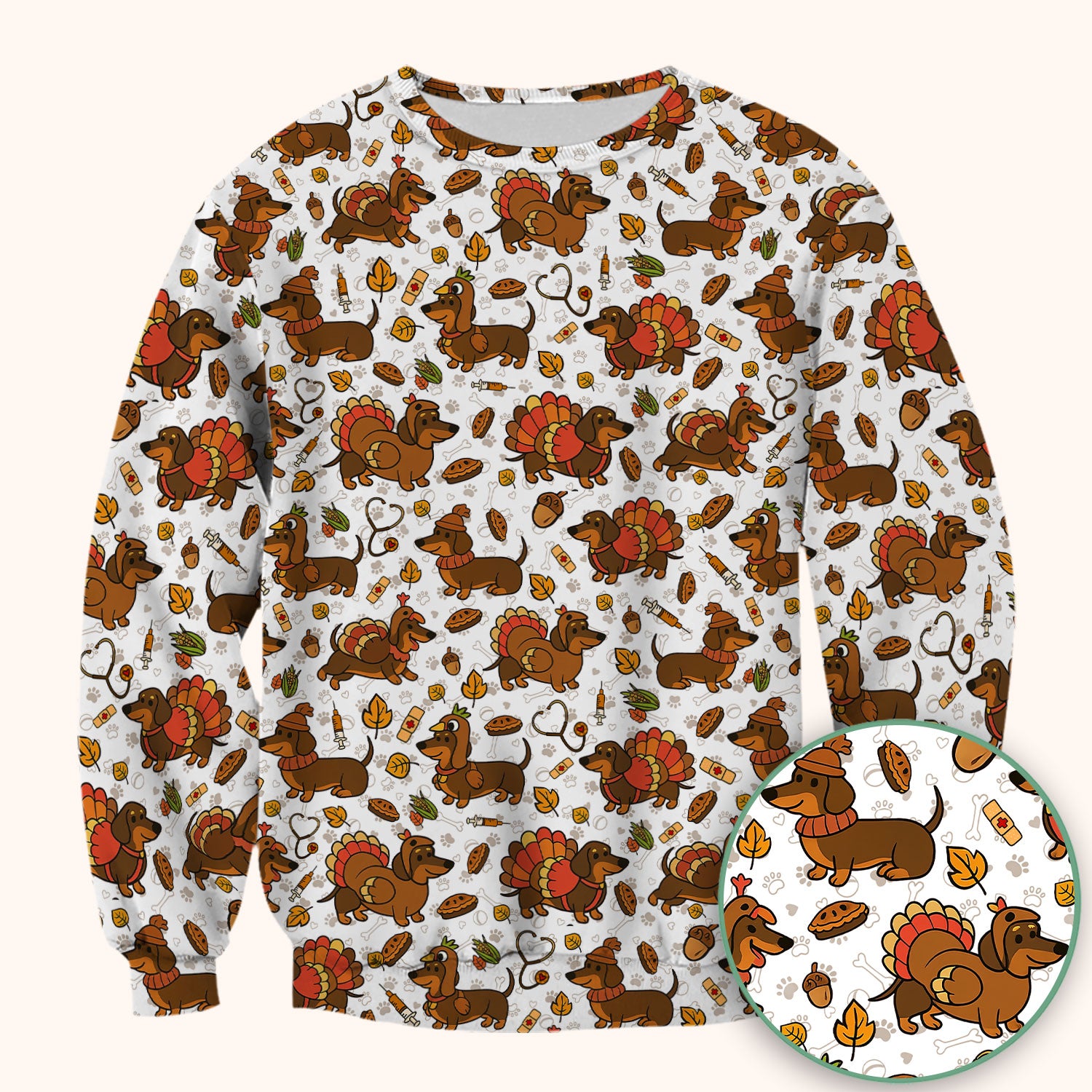 Thanksgiving Dachshund Scrubs Top - Cute Dog Turkey Medical Uniform Shirt for Nurses - Funny Holiday Gift