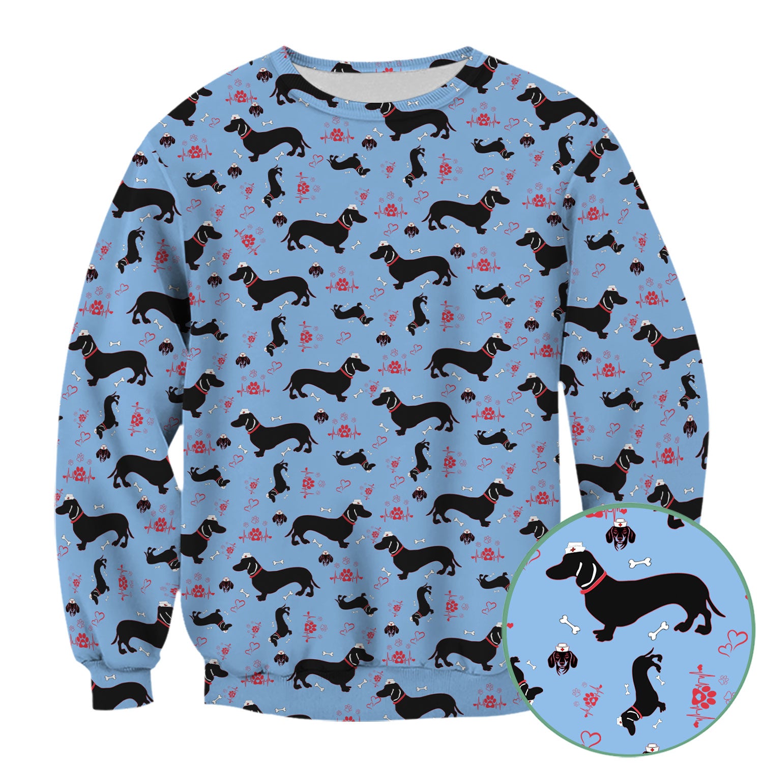 Funny Dachshund Print Scrub Shirt - Dog Lover Scrub Top Multi Color - Unique Nurse Gift for Women, Men, CNA, RN, Vet, Doctor