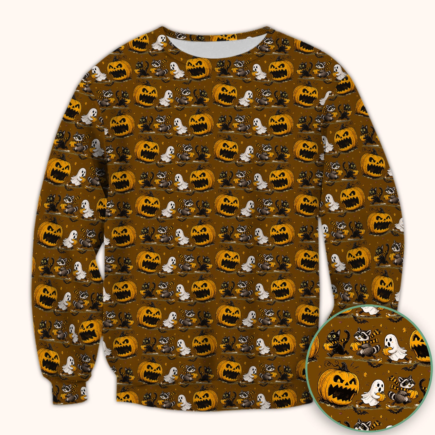 Spooky Halloween Woodland Critters Pattern Scrub Top, Comfortable Scrubs for Nurses