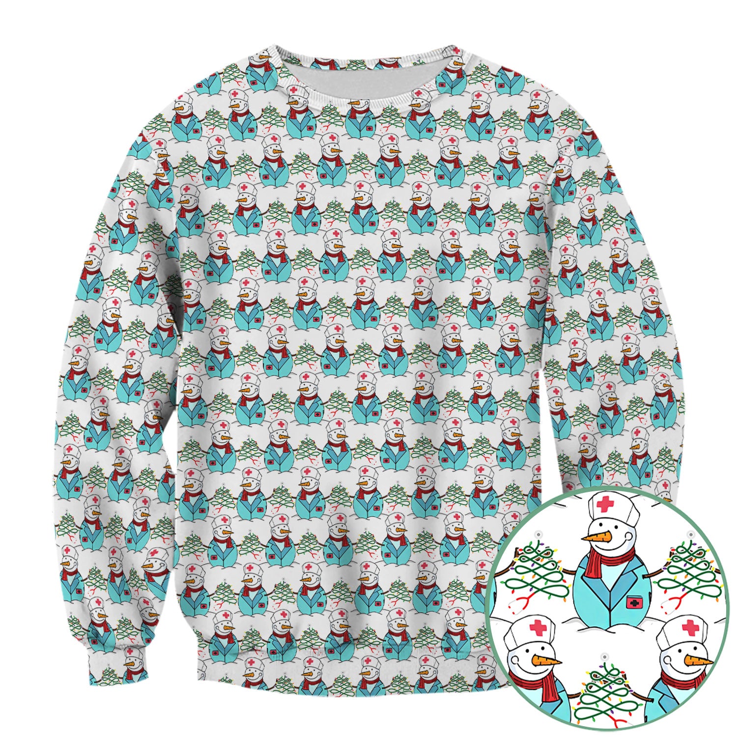 Funny Nurse Scrubs Christmas Edition - Snowman Doctor Print Top - Custom Multi Color Medical Shirt Gift for Nurses and Healthcare Staff