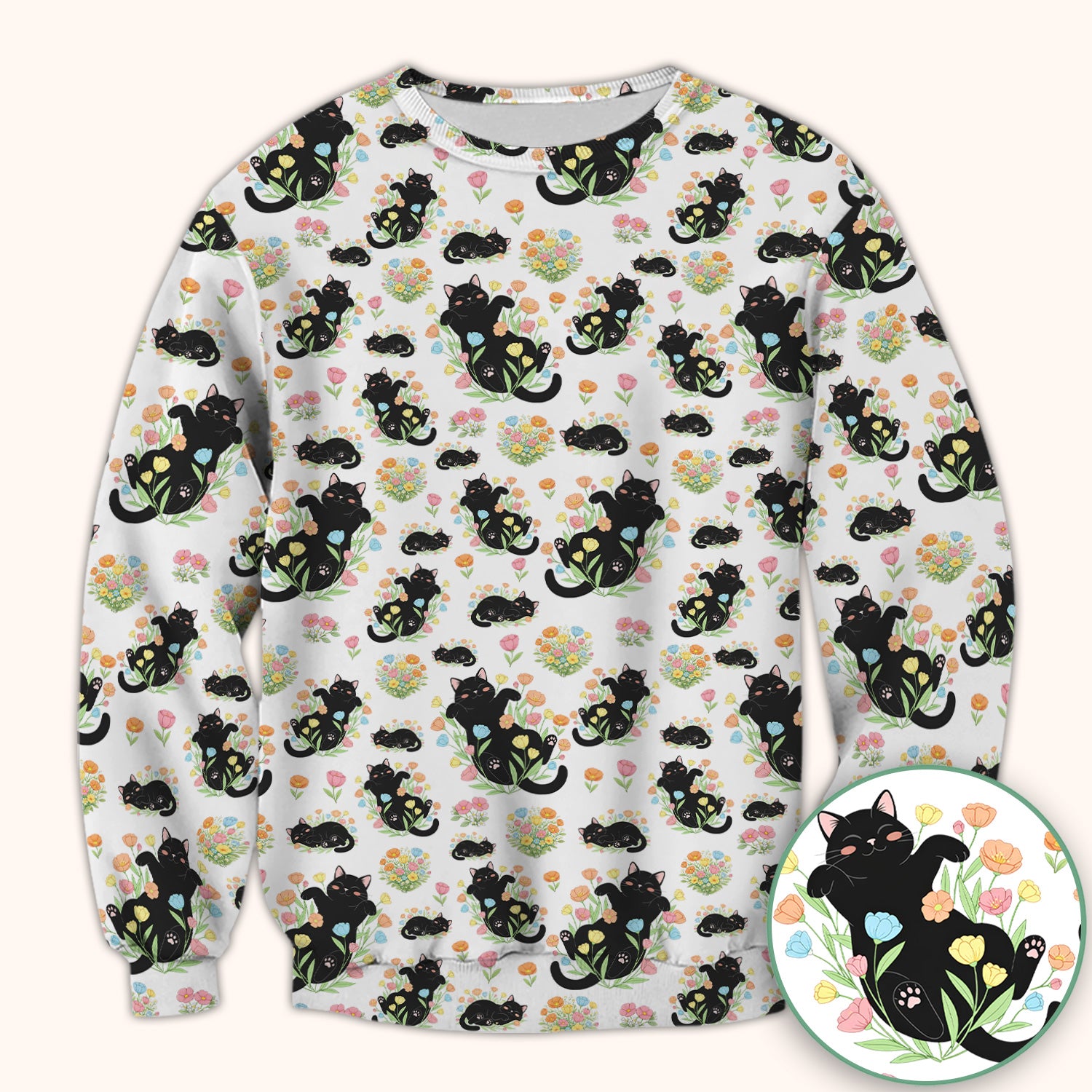 Cats With Cute Poses Floral Pattern Scrubs Top, Comfortable Scrubs for Nurses
