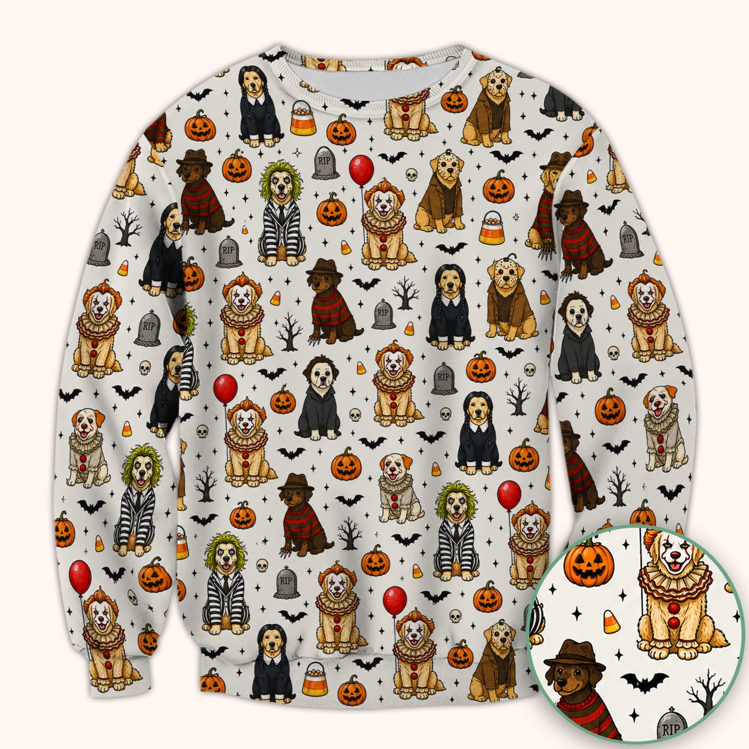 Funny Halloween Dog Pattern Scrub Top, Comfortable Scrubs for Nurses