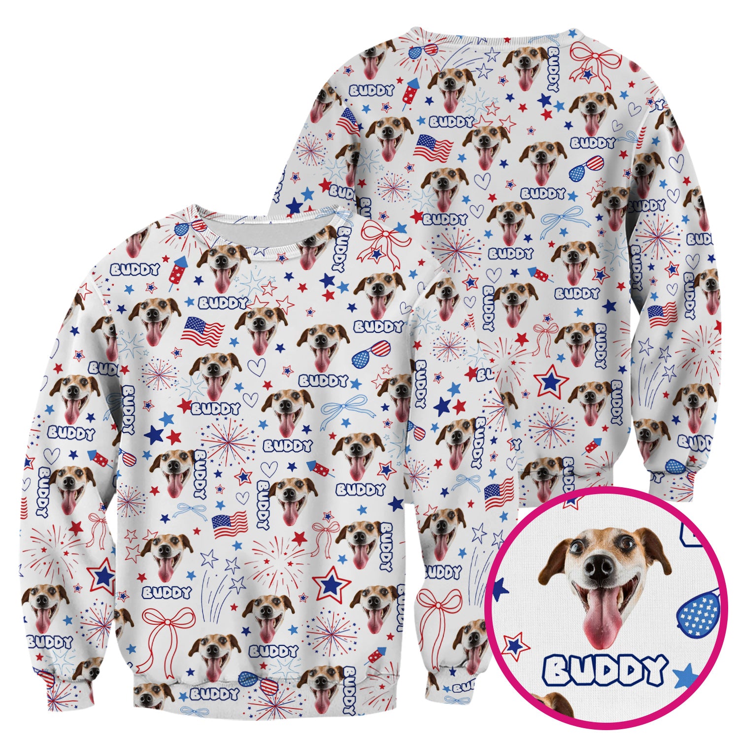 Custom Face Dog Scrub Top, Personalized Patriotic Dog Face Name Pattern Shirt, Breathable Fabrics Nursing Uniform