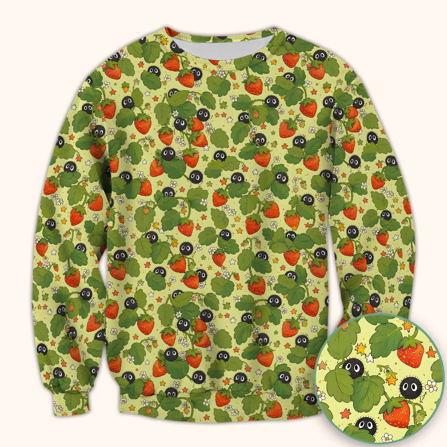 Cute Strawberry Soot Sprite Pattern Scrub Top, Comfortable Scrubs for Nurses