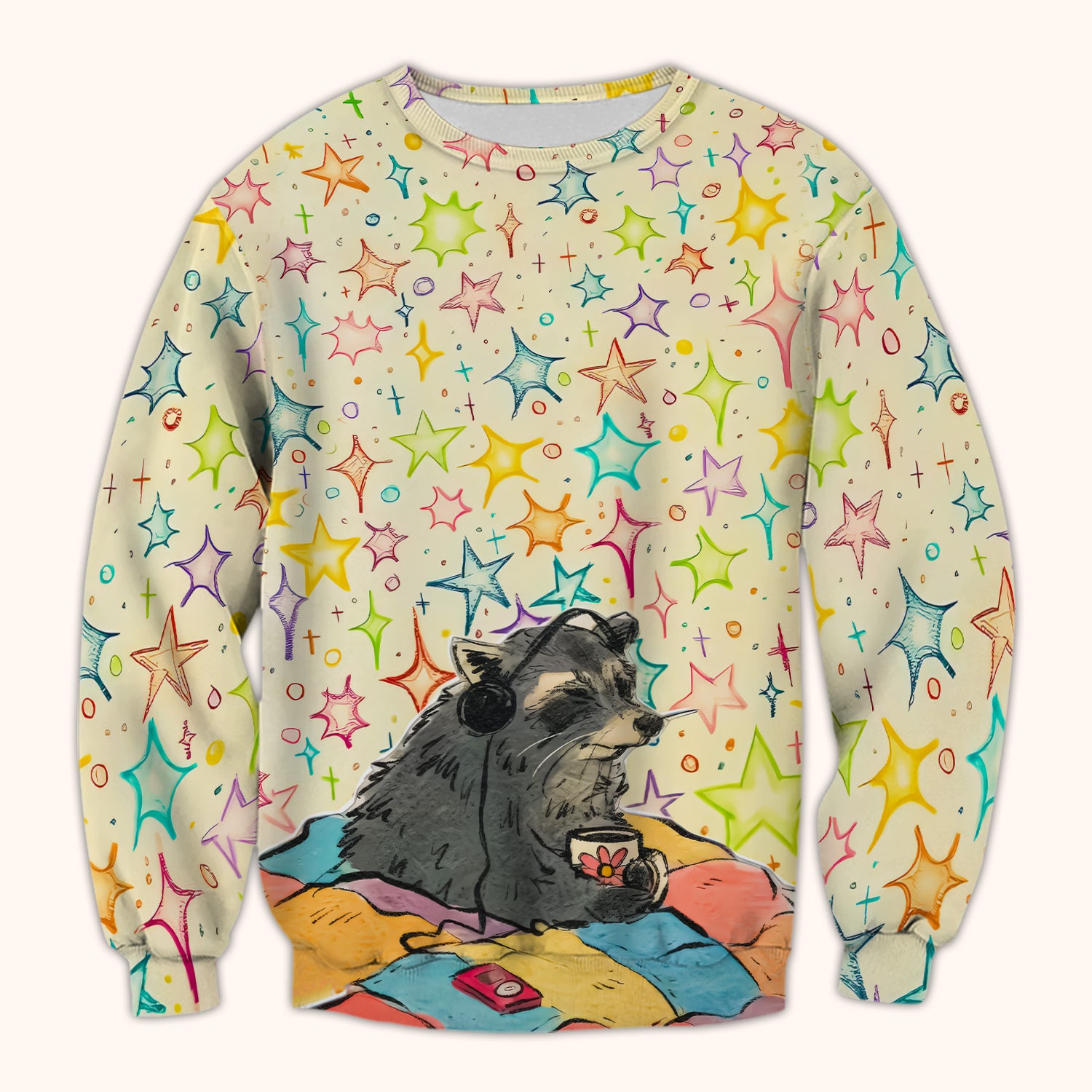 Chill Raccoon Starry Music Pattern Scrub Top, Comfortable Scrubs for Nurses
