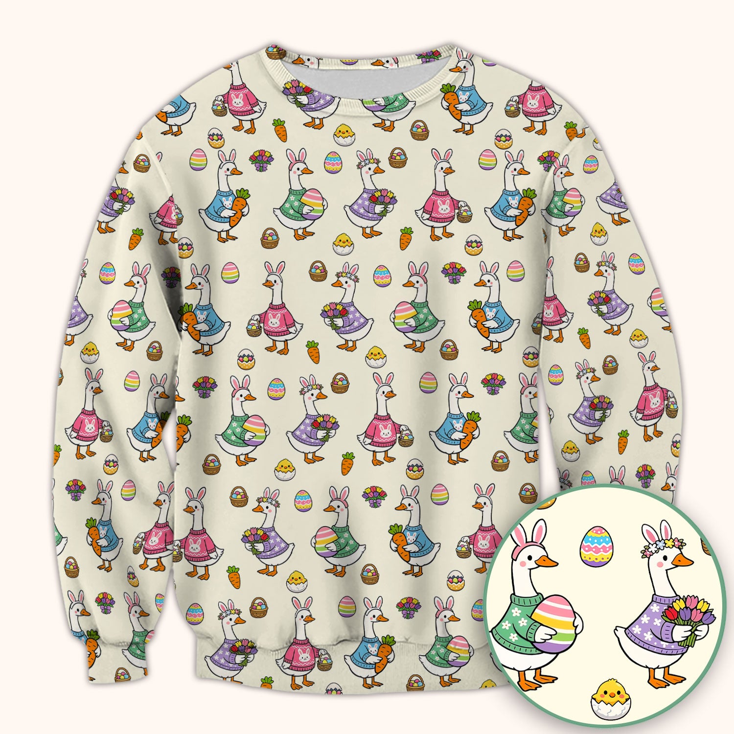 Cute Easter Goose Pattern Scrub Top, Breathable Fabrics Nursing Uniform