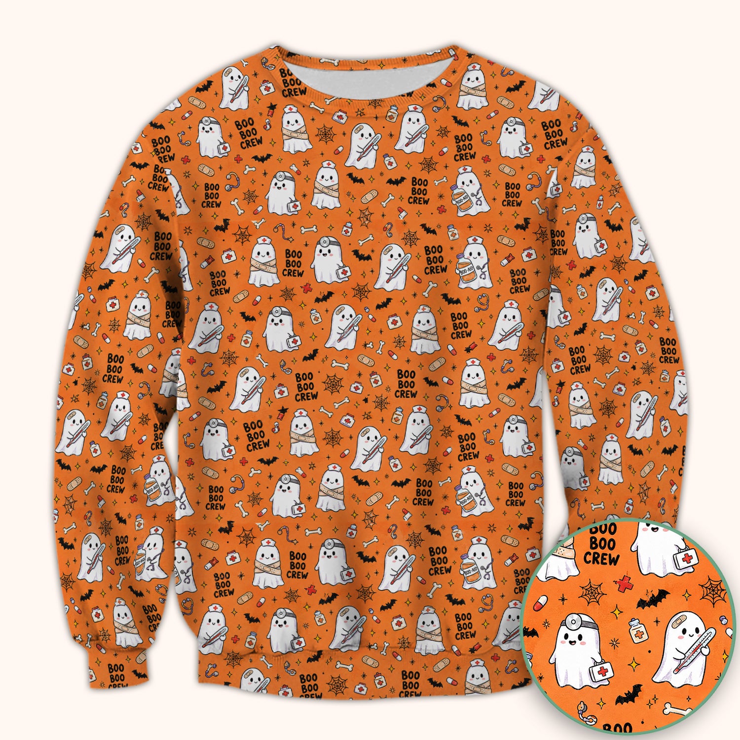 Cute Halloween Boo Boo Crew Ghost Scrub Top, Comfortable Scrubs for Nurses