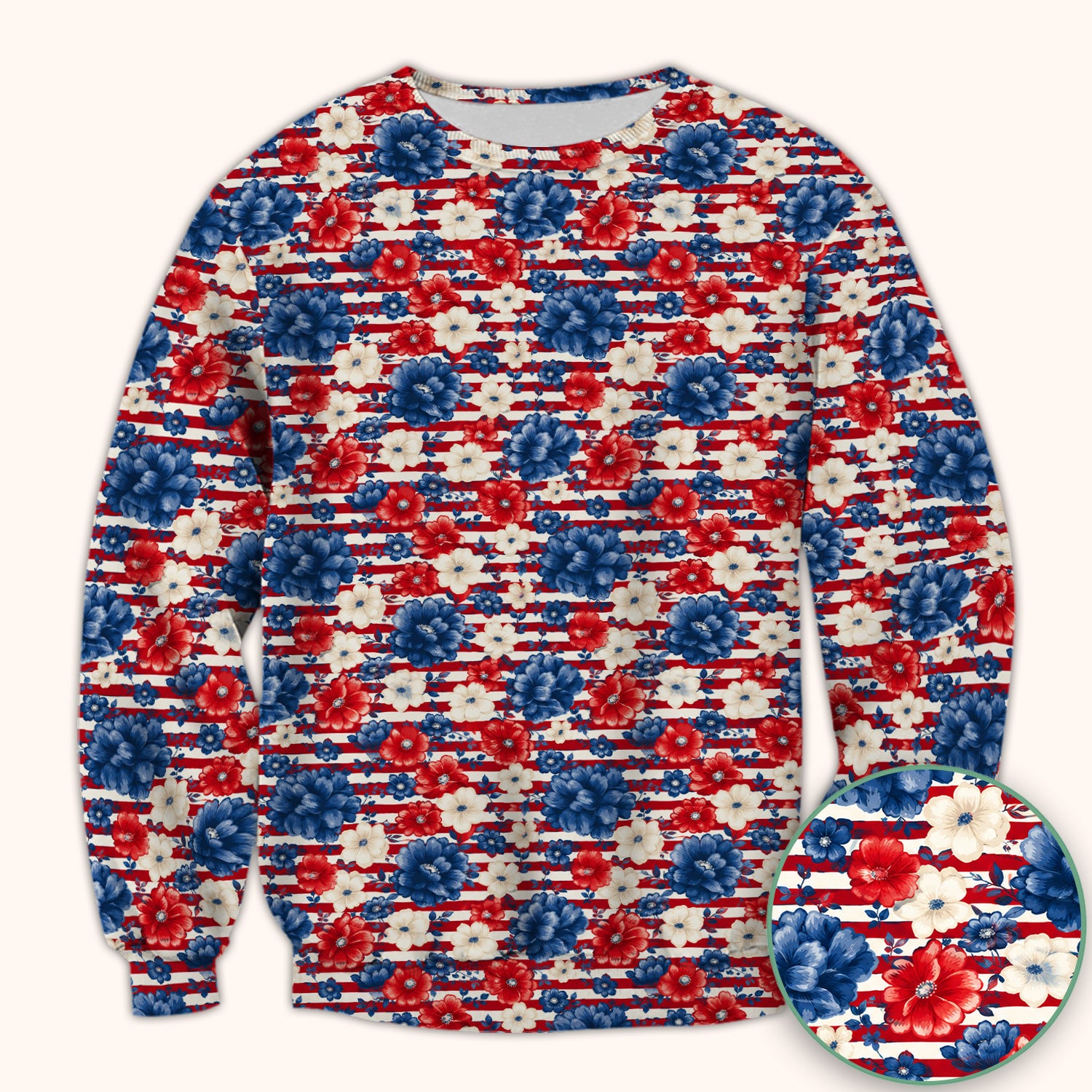 Patriotic Nurse Floral Stripe Pattern Scrub Top, Comfortable Scrubs for Nurses