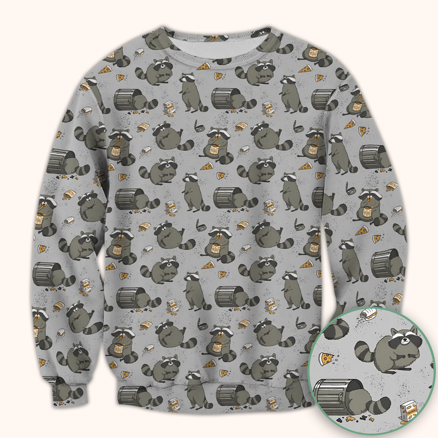 Raccoon Snack And Trash Can Pattern Scrub Top, Breathable Fabrics Nursing Uniform