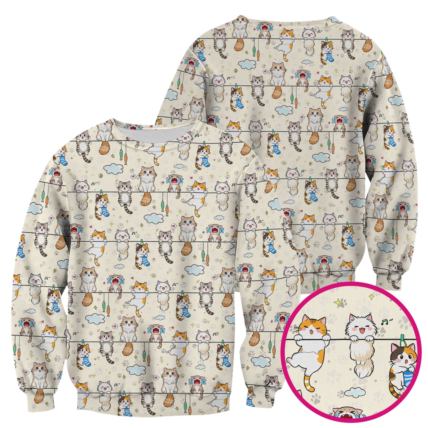 Funny Cats With Cute Expressions Pattern Scrubs Top, Comfortable Scrubs for Nurses