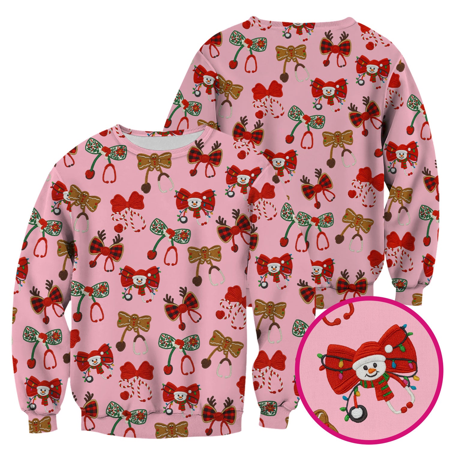 Christmas Stethoscope Bow Nurse Scrub Top, Xmas Pattern Scrub Shirt, Holiday Nursing Uniform