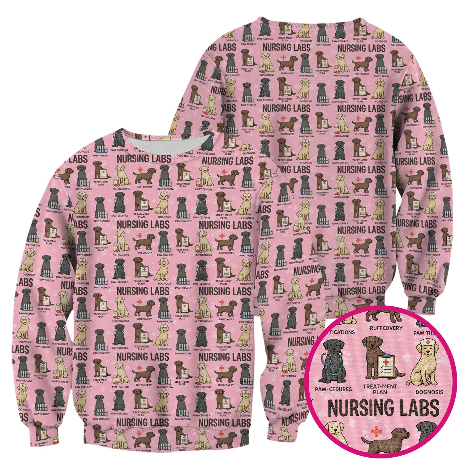 Playful Nursing Labs Dog Pattern Scrub Top, Comfortable Scrubs for Nurses
