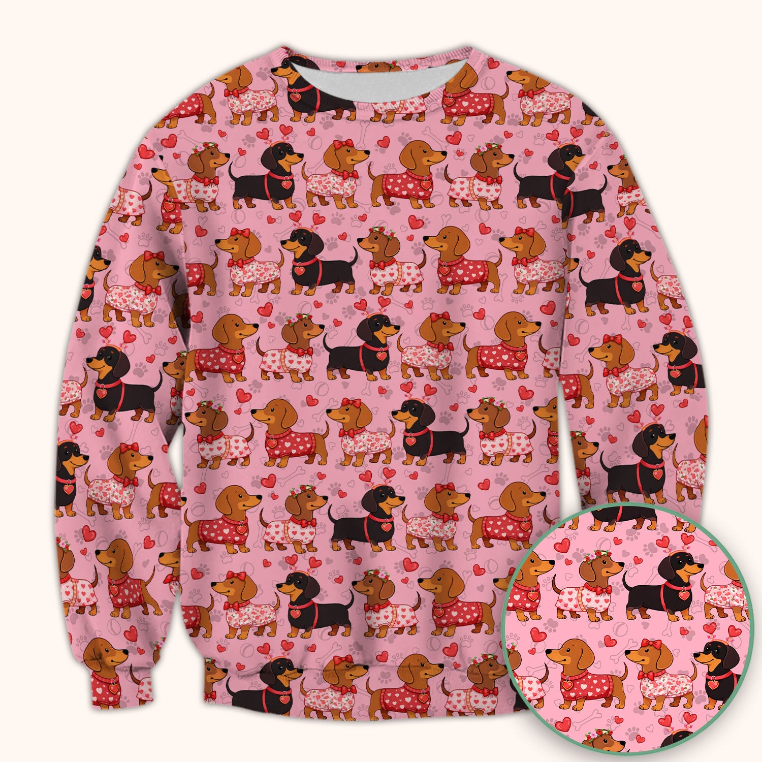 Valentine Dachshund Scrub Top, Wiener Dog Love Pattern Nurse Shirt, Breathable Fabrics Nursing Uniform