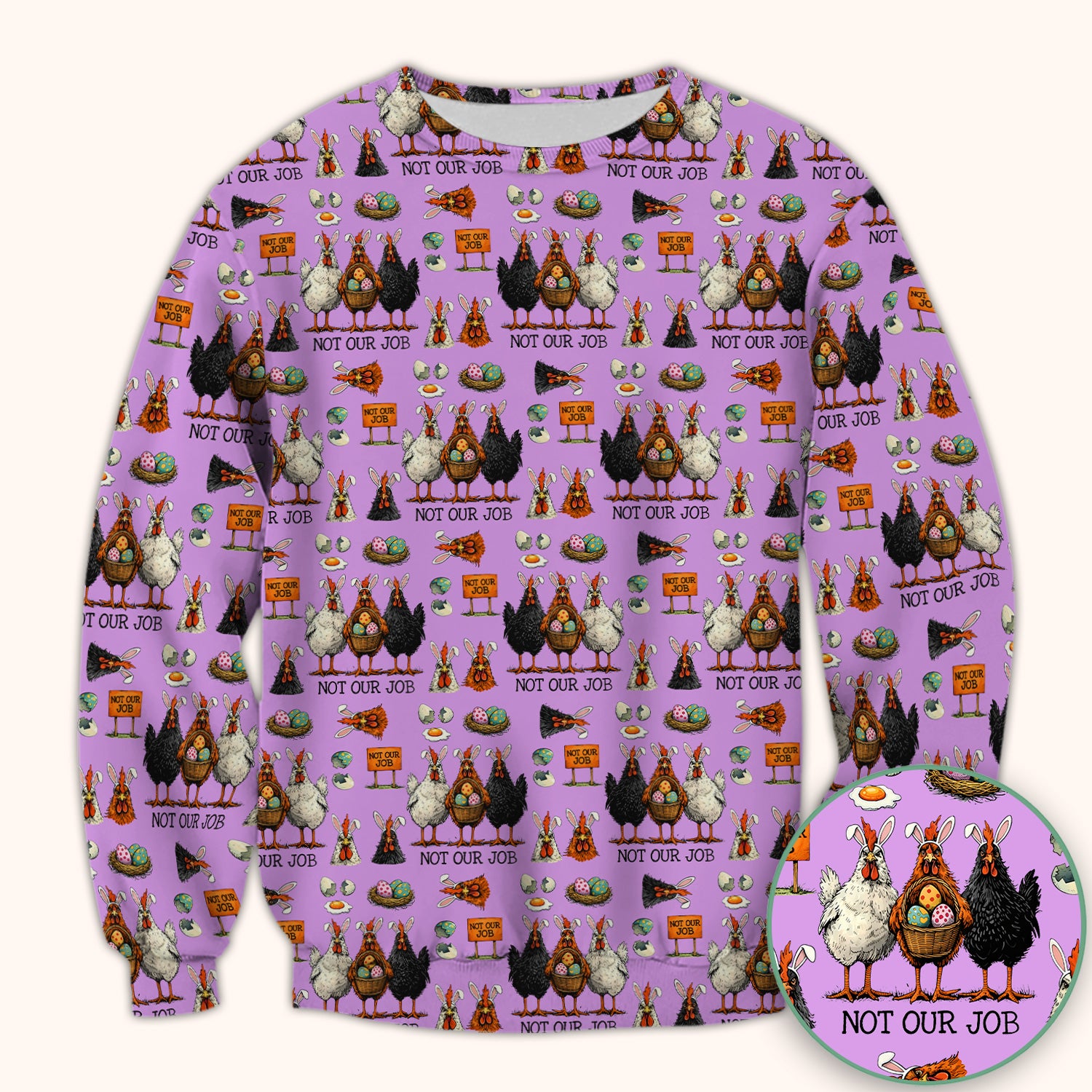 Funny Easter Chicken Humor Pattern Scrub Top, Comfortable Scrubs for Nurses