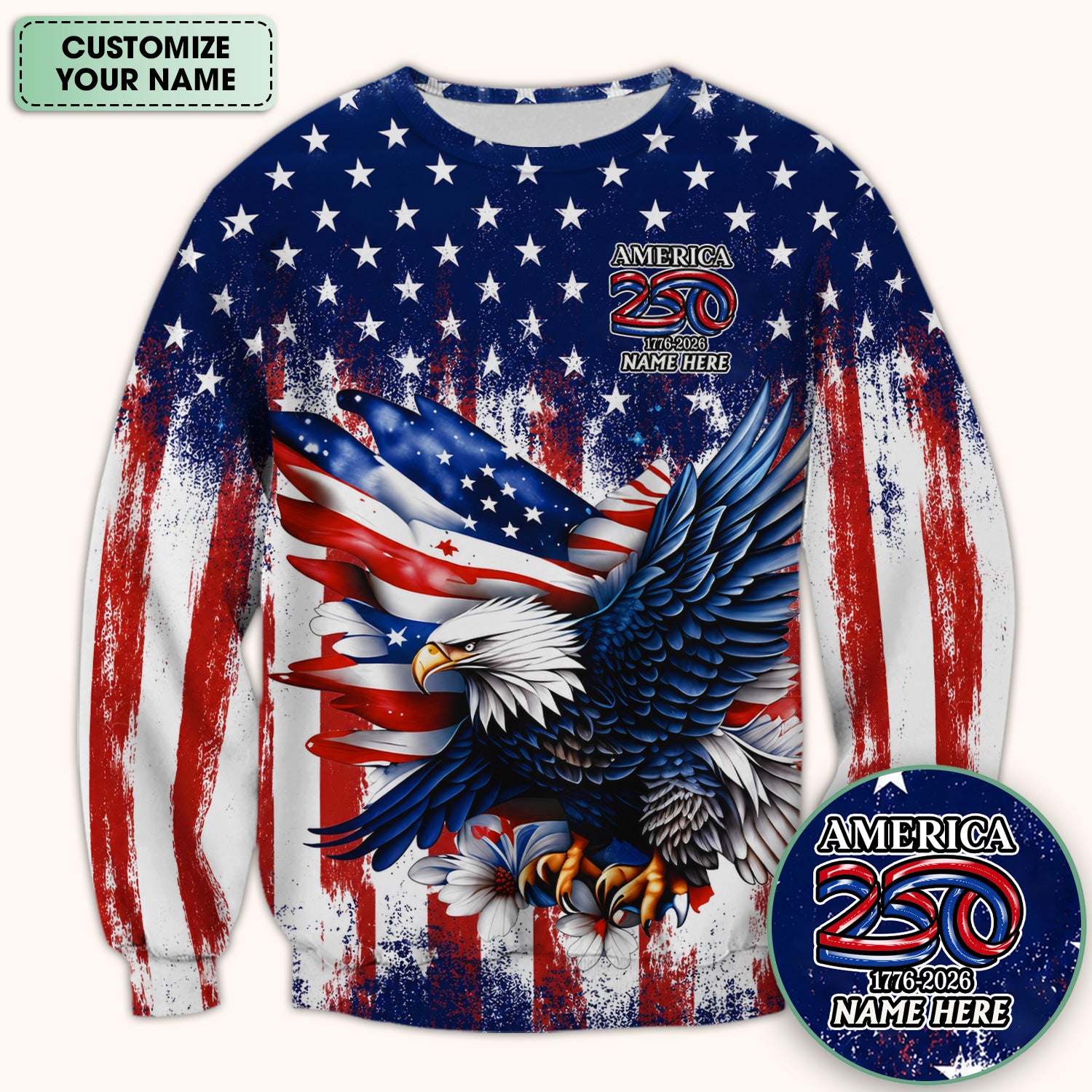 Personalized Patriotic Eagle Flag Pattern Scrub Top, Comfortable Scrubs for Nurses