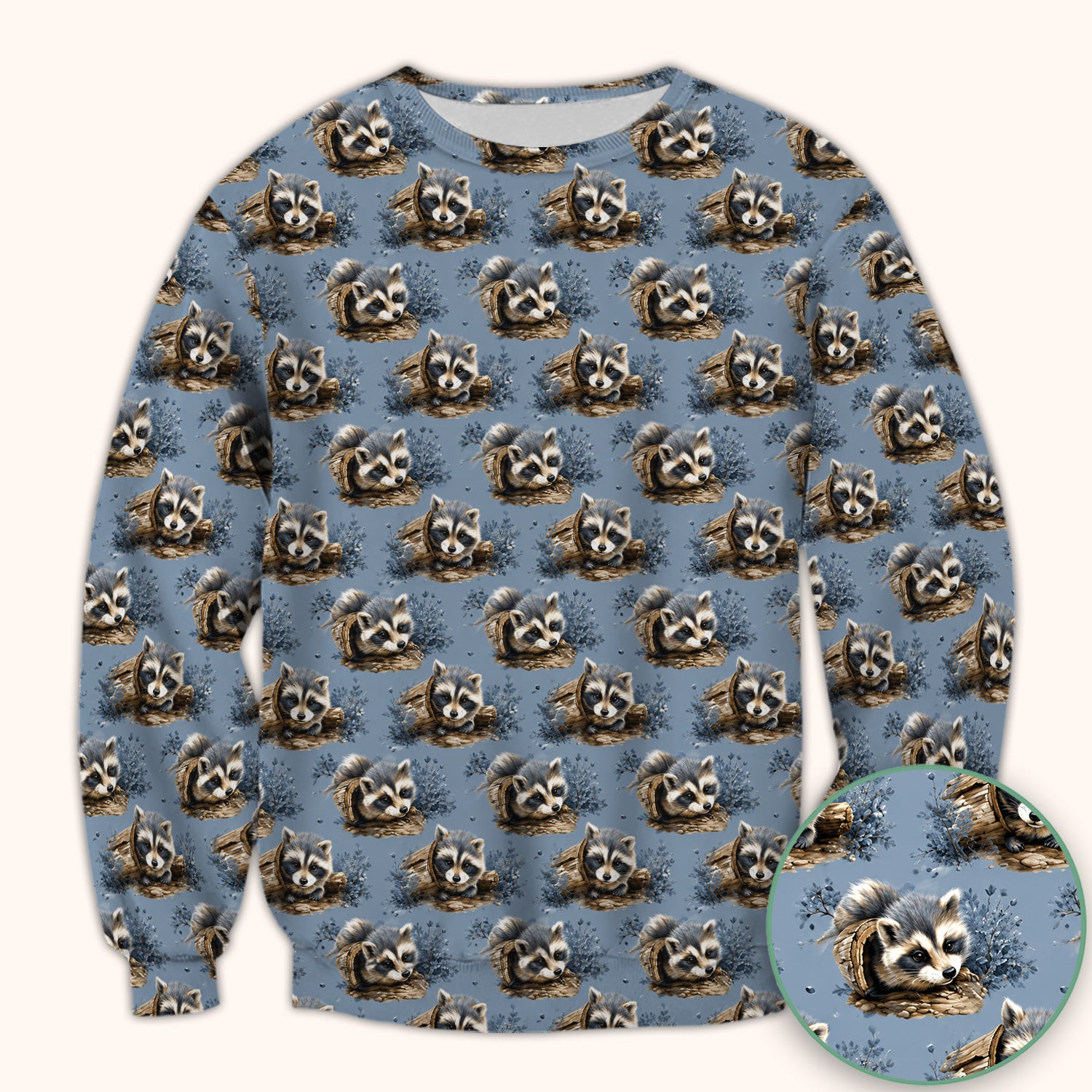 Cute Raccoon In Log Pattern Scrub Top, Comfortable Scrubs for Nurses