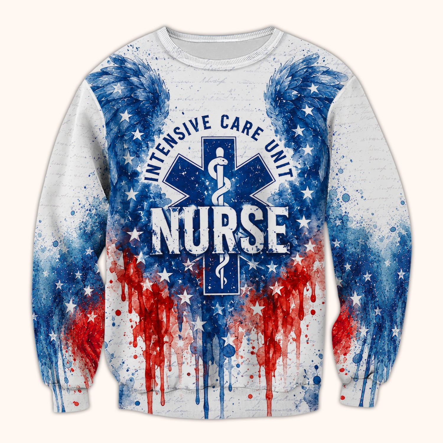 Patriotic Nurse Angel Wings Print Scrub Top, Comfortable Scrubs for Nurses