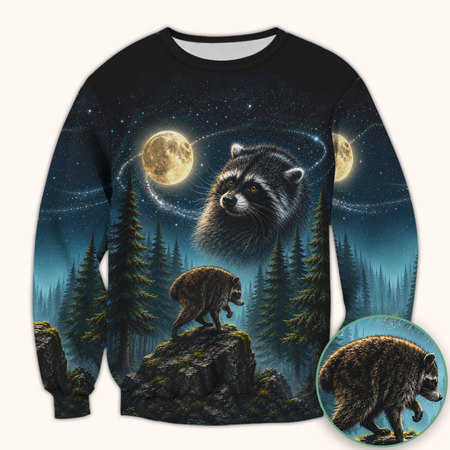Raccoon On A Moonlit Branch Print Scrub Top, Comfortable Scrubs for Nurses