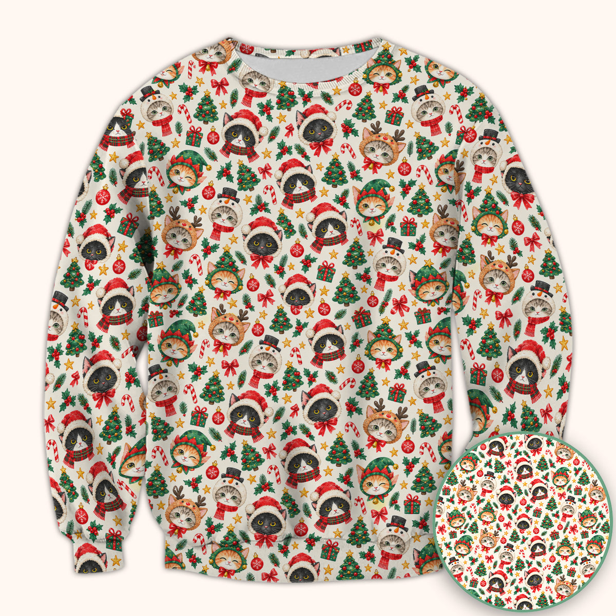 Christmas Cats And Trees Pattern Scrub Top, Comfortable Scrubs for Nurses