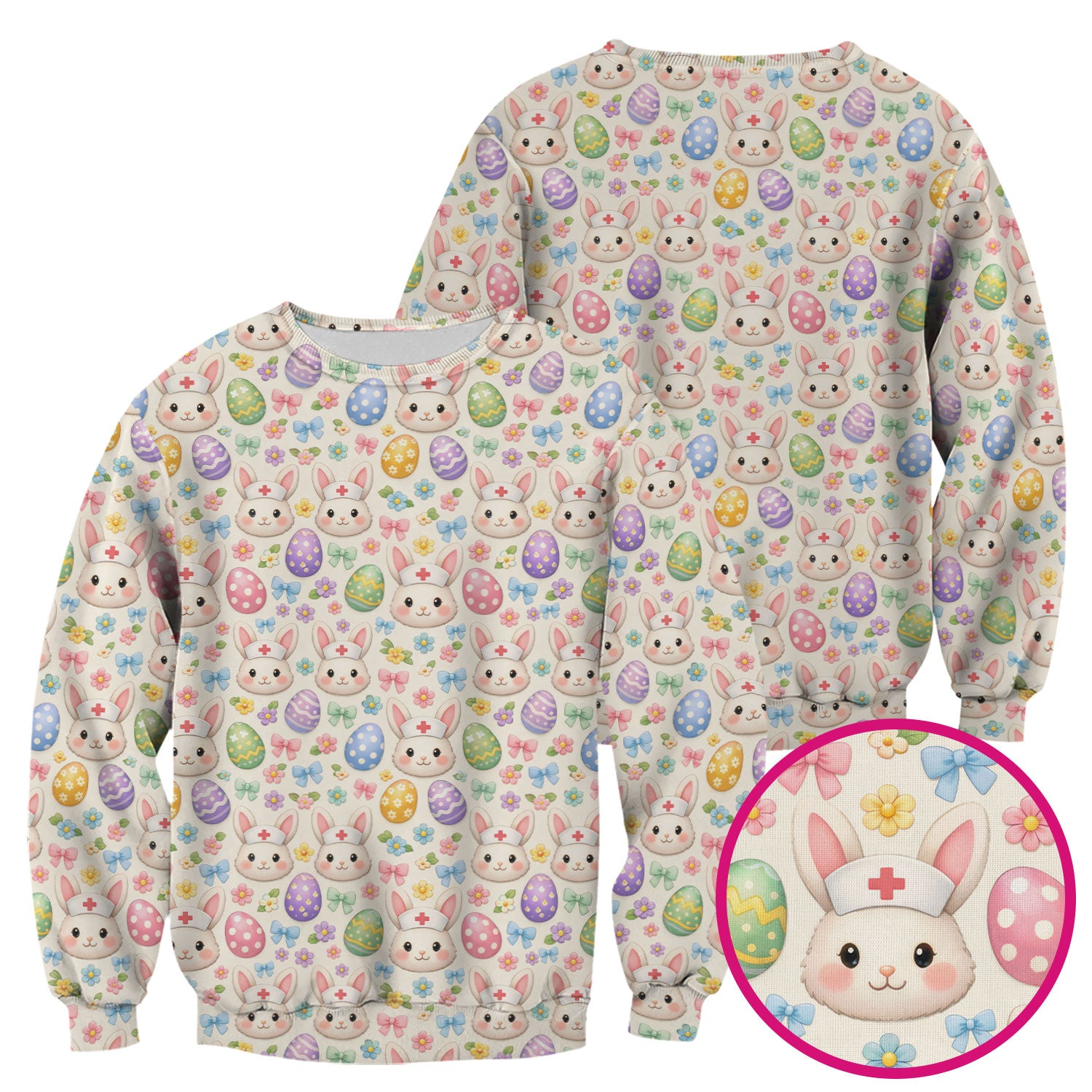Cute Easter Nurse Bunny Egg Scrub Top, Breathable Fabrics Nursing Uniform