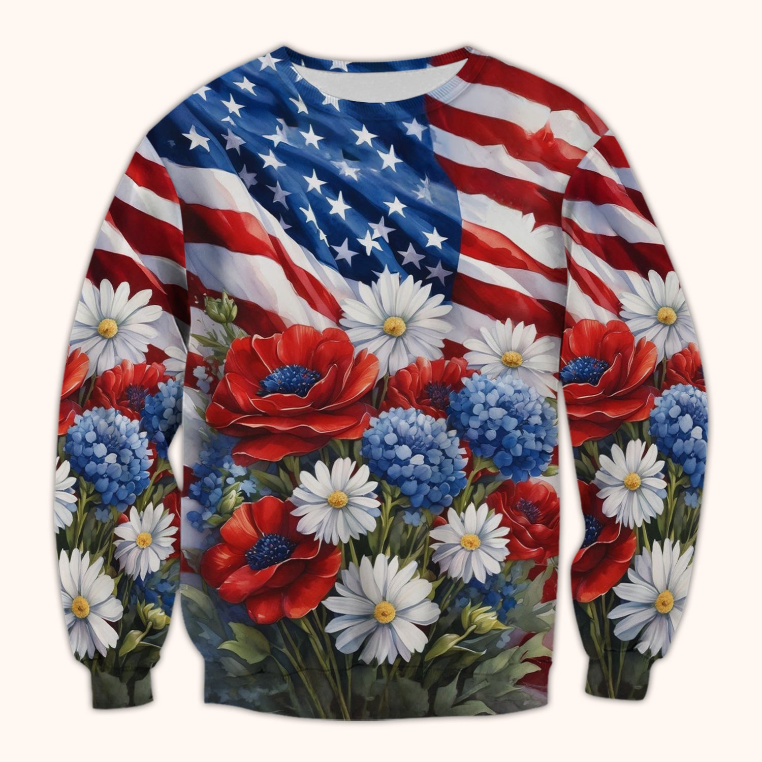 Festive US Flag Floral Bouquet Pattern Scrub Top, Comfortable Scrubs for Nurses