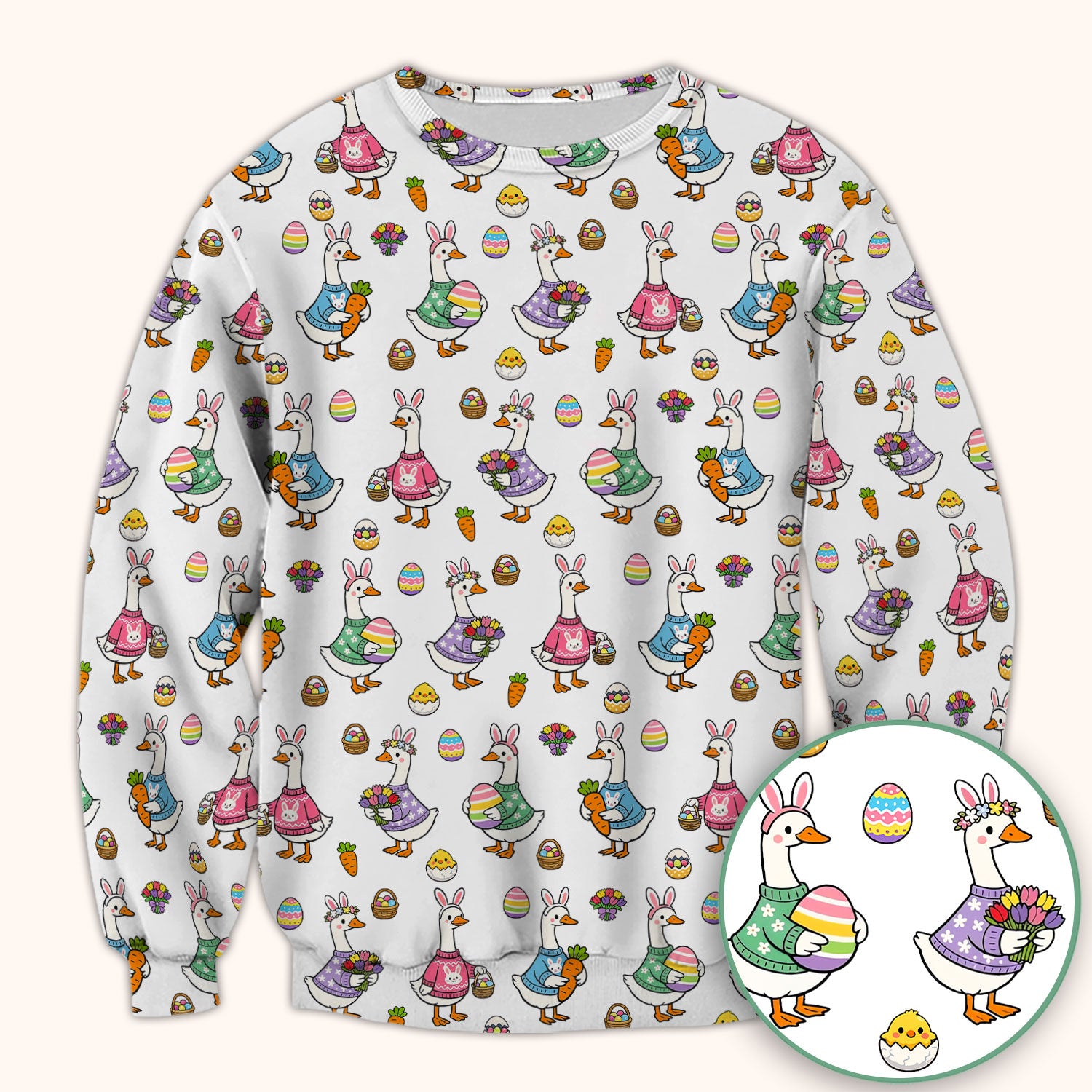 Cute Easter Goose Pattern Scrub Top, Breathable Fabrics Nursing Uniform