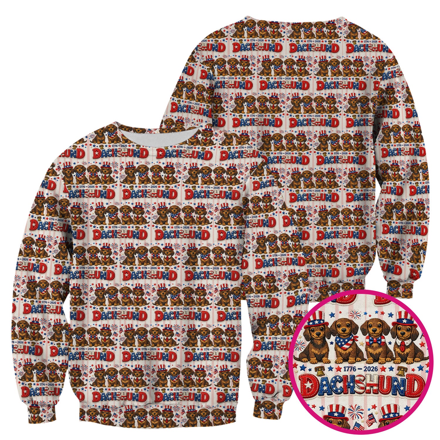 Patriotic Dachshund Fireworks Pattern Scrub Top, Comfortable Scrubs for Nurses