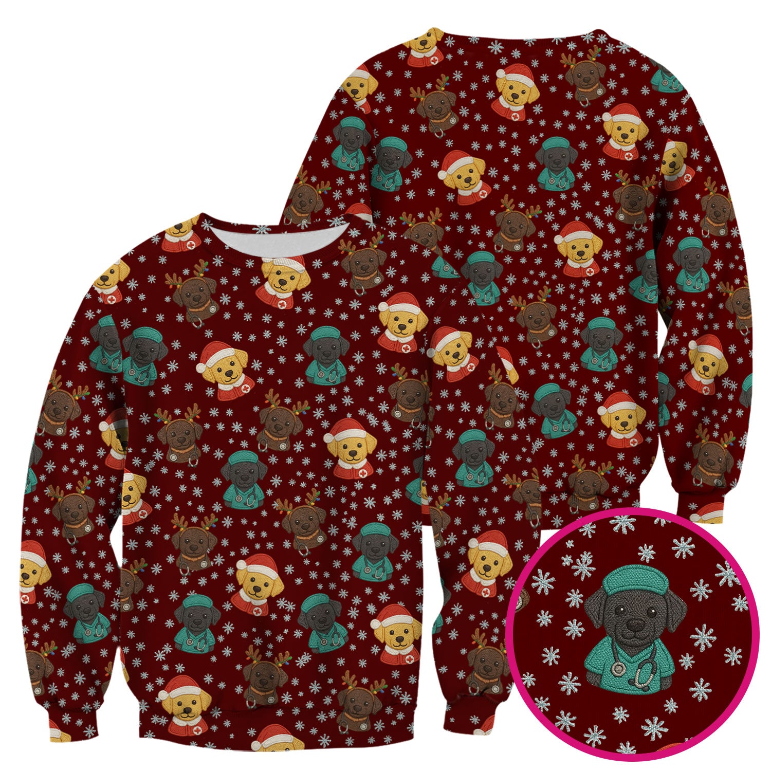 Christmas Dog Pattern Scrub Top, Cute Puppy Nurse Scrub Shirt, Holiday Nursing Uniform