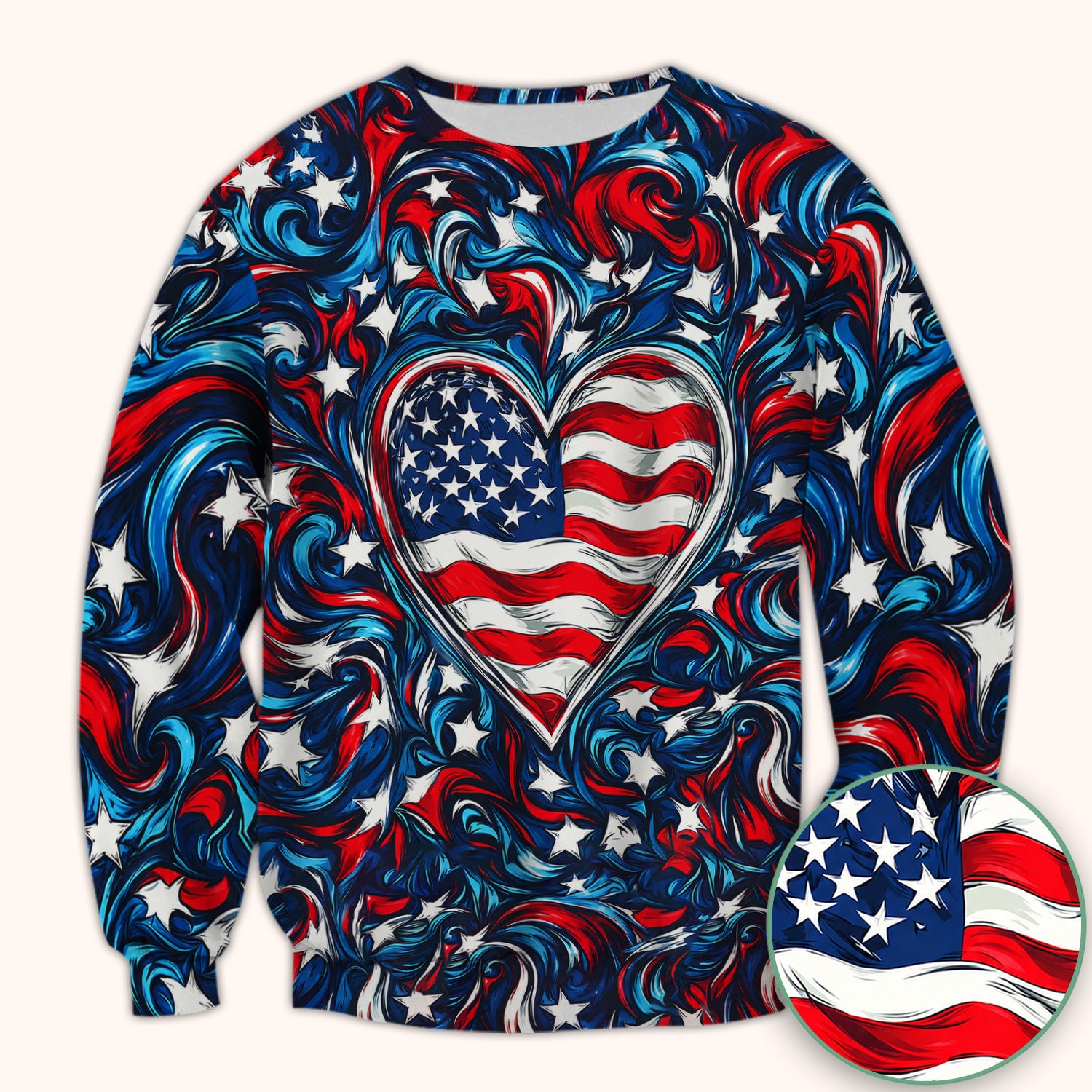American Flag Heart Pattern Scrub Top, Comfortable Scrubs for Nurses