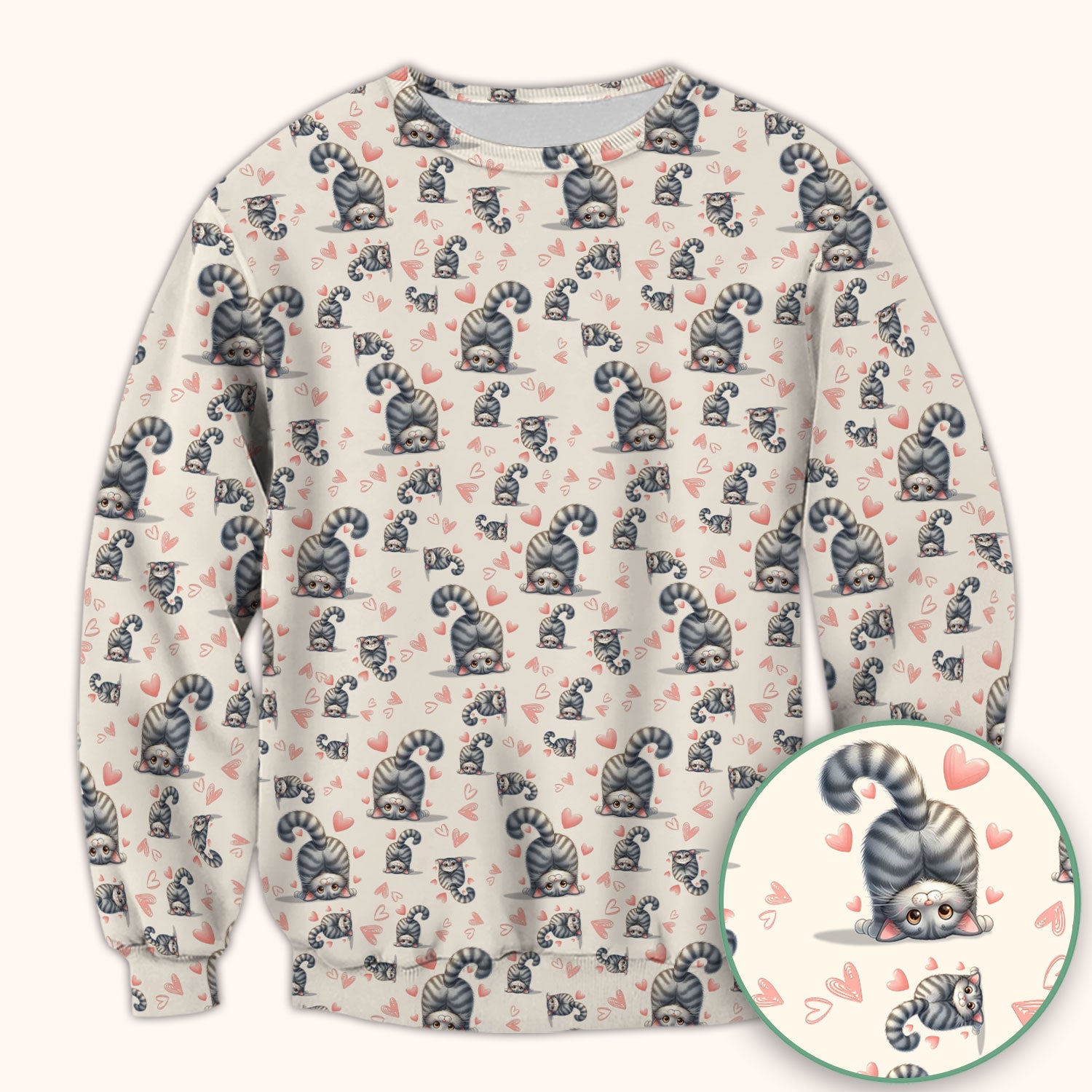 Valentine Cute Cat Scrub Top, Cat Heart Pattern Nurse Uniform, Comfortable Scrubs For Nurses