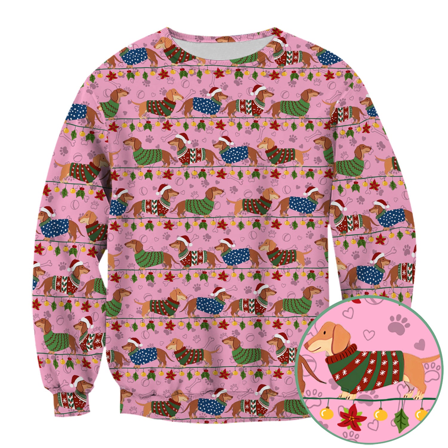 Christmas Dachshund Scrub Top - Cute Dog Print Scrubs for Women, Men Multi Color - Holiday Scrub Shirt Gift for Nurse, CNA, RN, Doctor