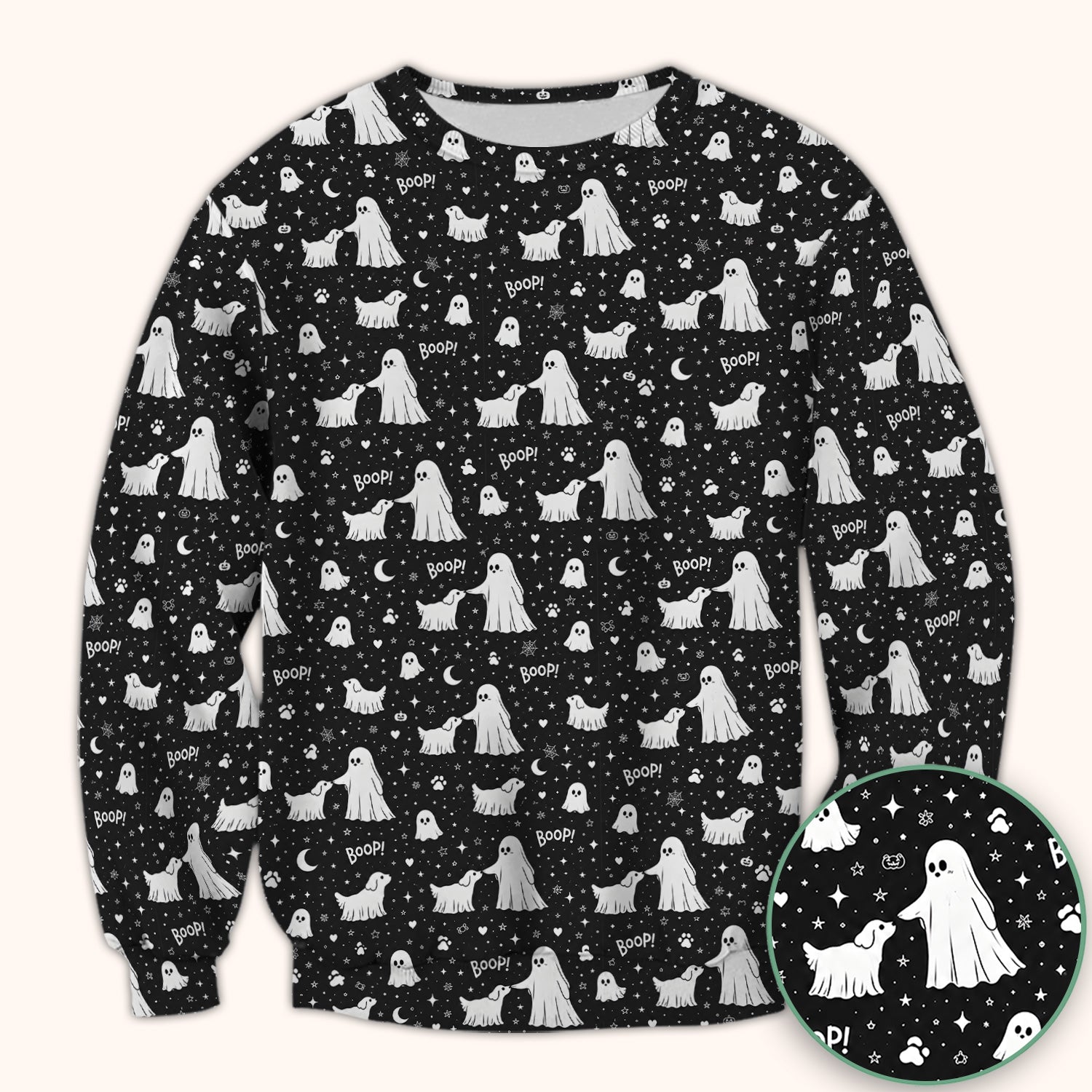 Halloween Ghost Boop Dog Pattern Scrub Top, Comfortable Scrubs for Nurses
