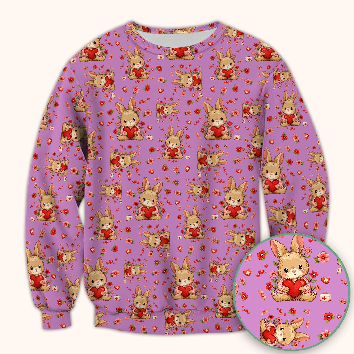 Adorable Bunny Heart Healthcare Design Scrub Top, Comfortable Scrubs for Nurses, Easter