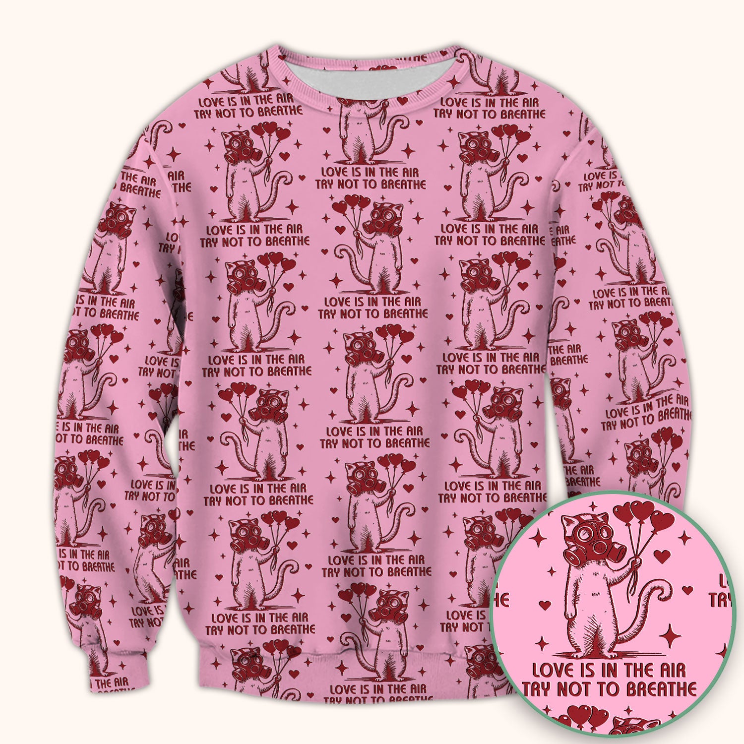 Gas Mask Cat Heart Balloon Valentine Print Scrub Top, Comfortable Scrubs for Nurses