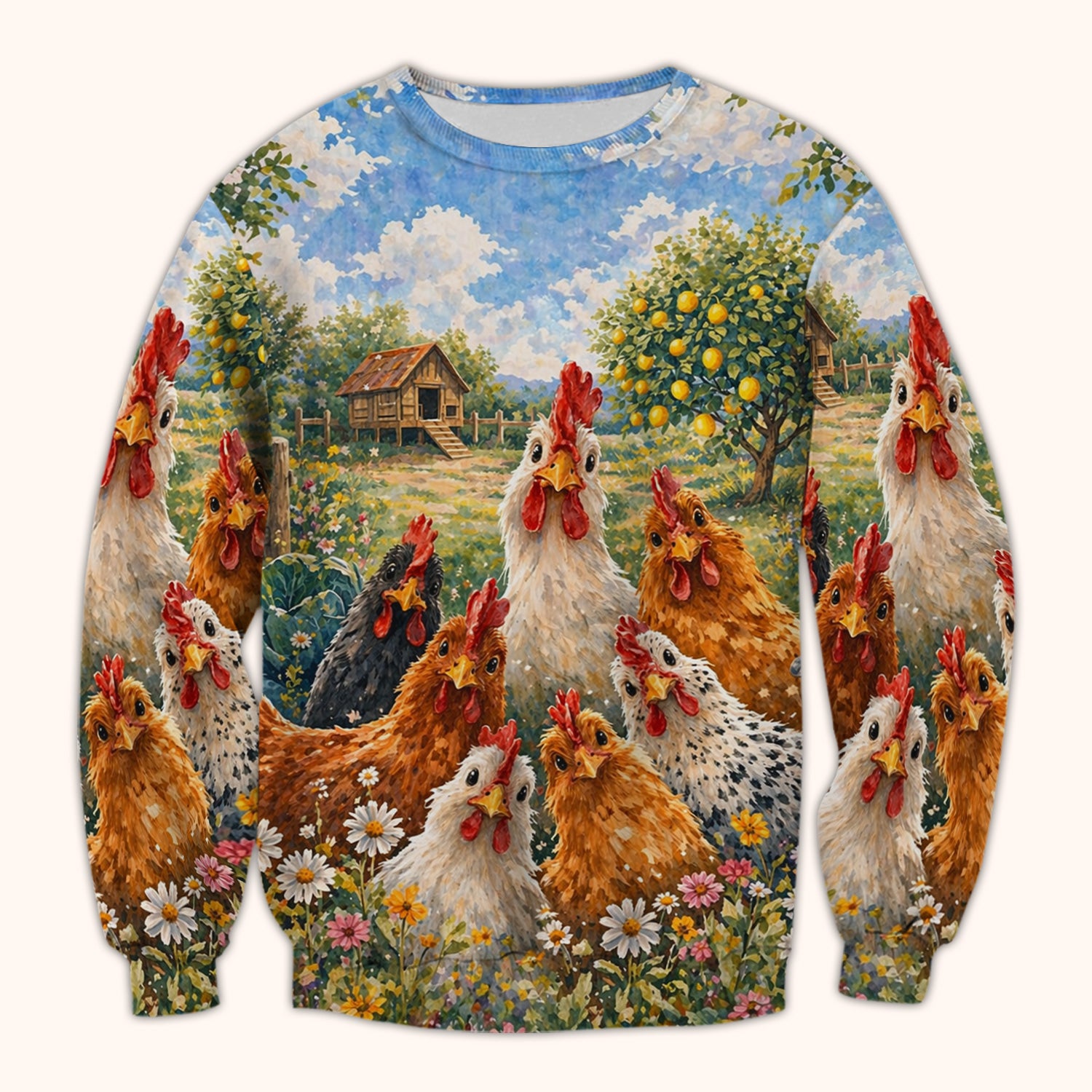Rustic Chicken Family Farm Garden Pattern Nurse Scrub Top, Comfortable Scrubs for Nurses
