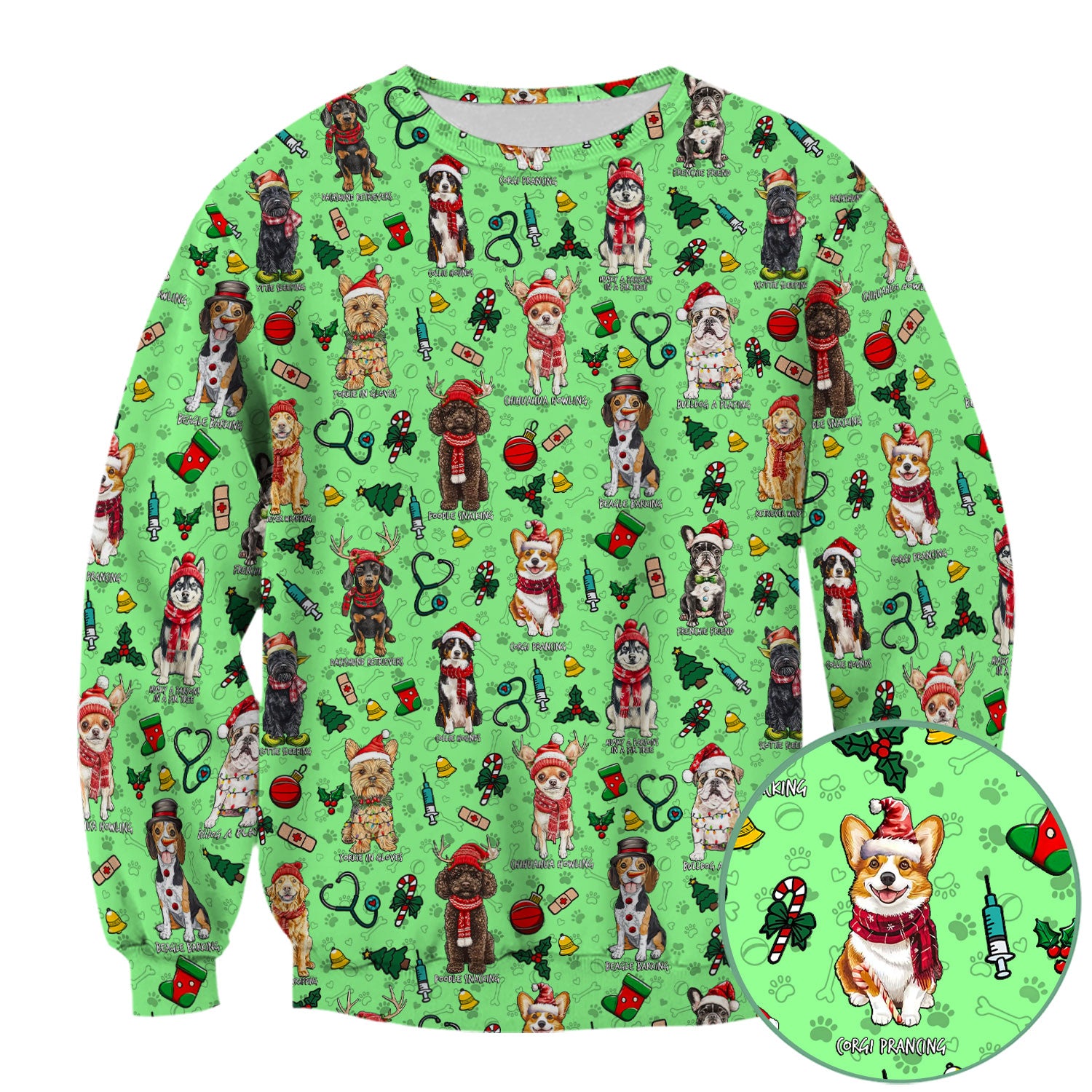Cute Christmas Dog Scrubs for Nurses - Corgi, Dachshund, Husky, Poodle & Labrador - Funny Holiday Medical Scrub Top for Women