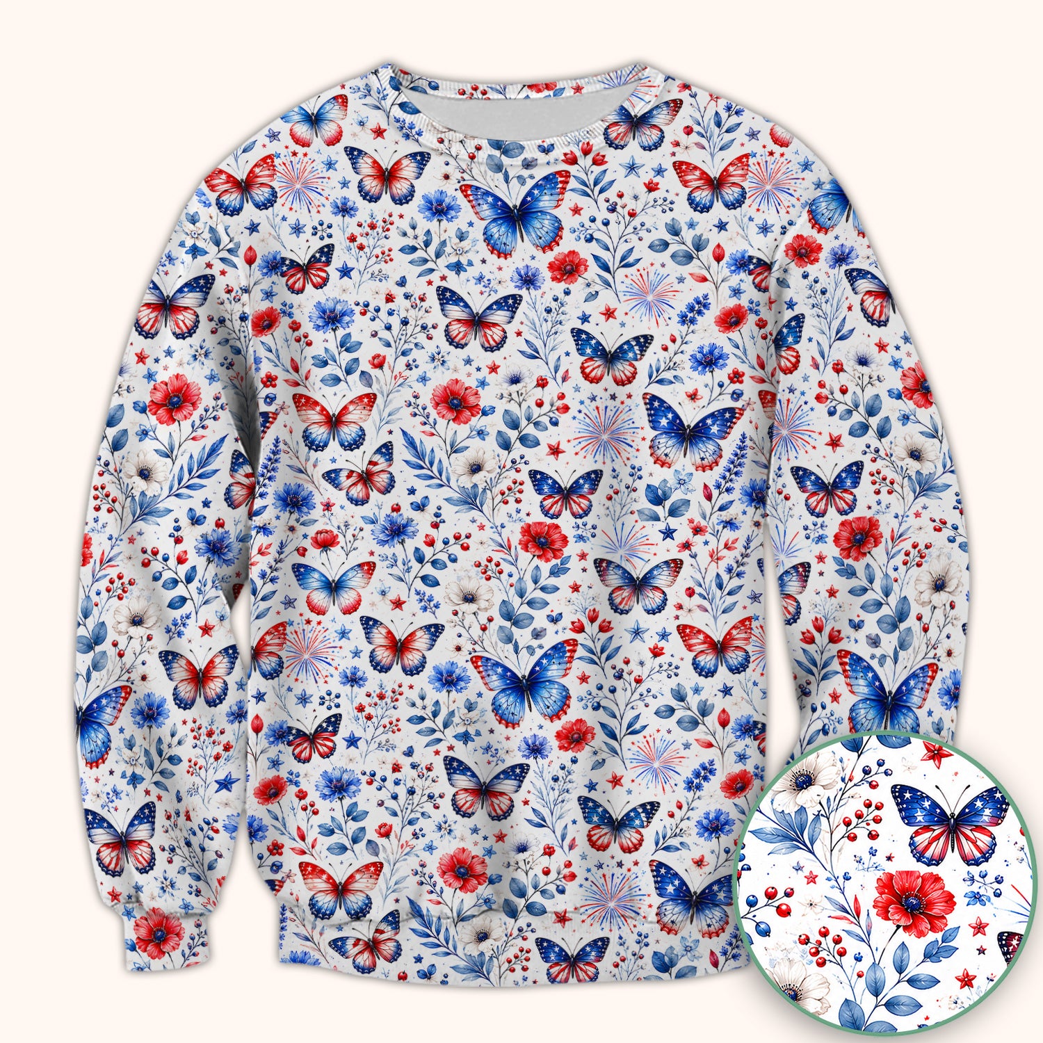 Patriotic Butterfly Fireworks Floral Pattern Scrub Top, Comfortable Scrubs for Nurses
