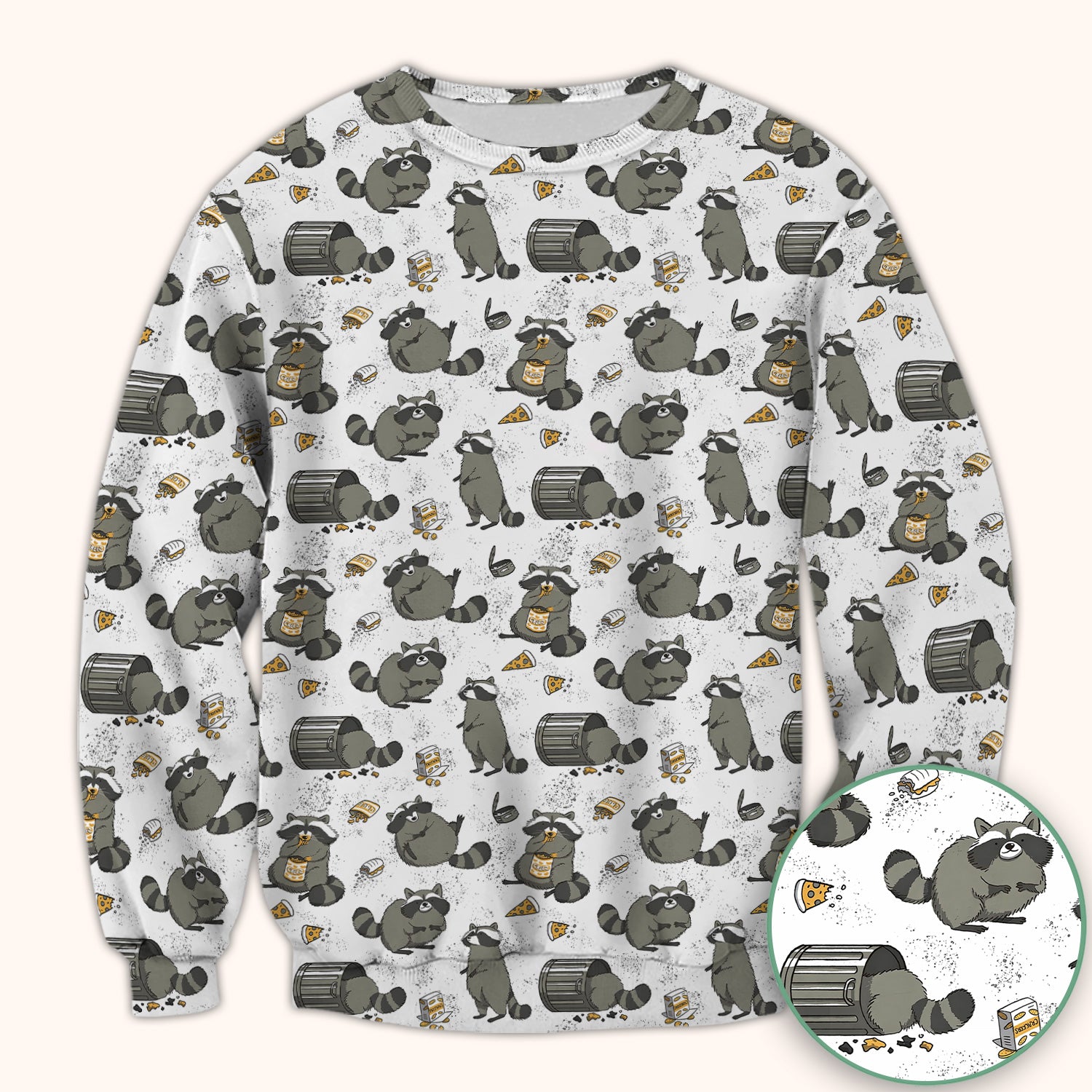 Raccoon Snack And Trash Can Pattern Scrub Top, Breathable Fabrics Nursing Uniform
