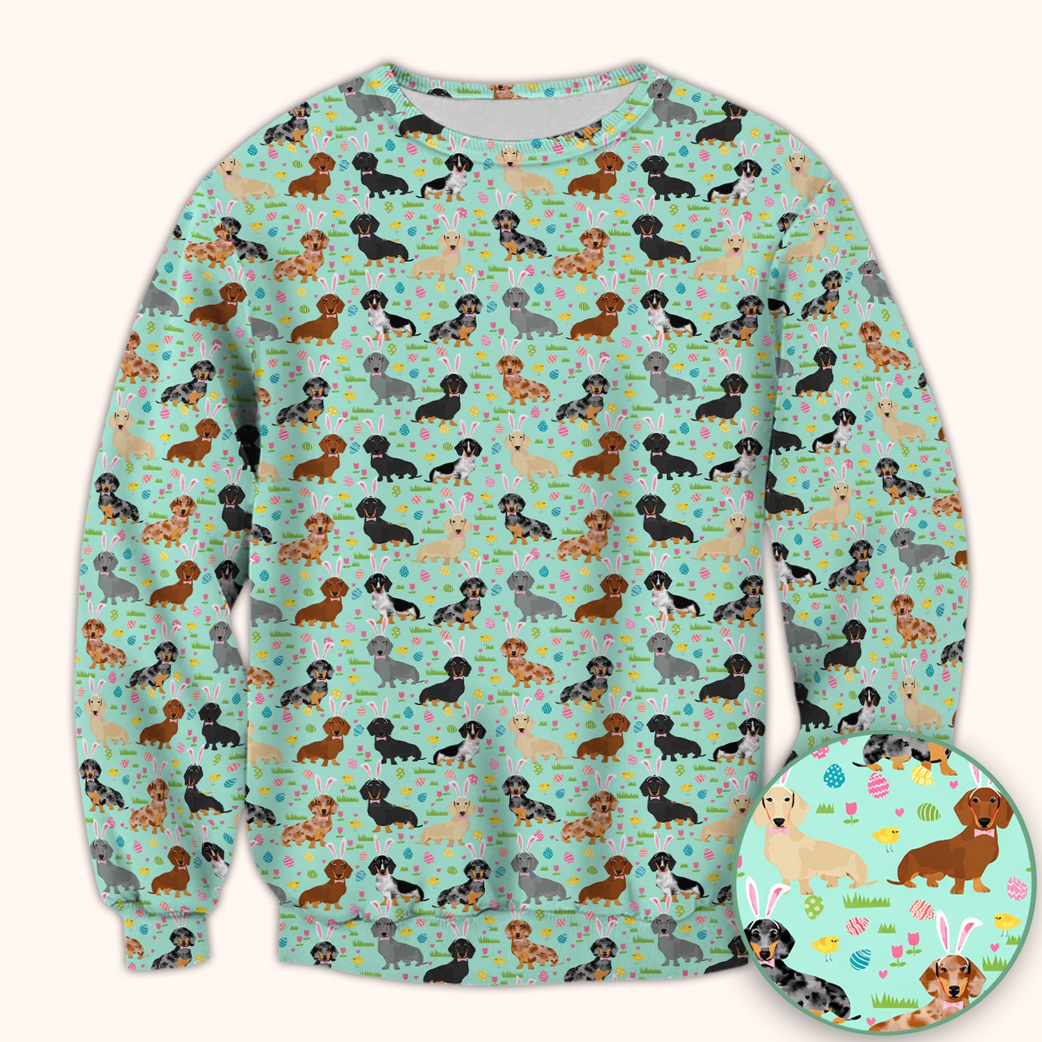 Easter Dachshund Dog Pattern Scrub Top, Comfortable Scrubs for Nurses