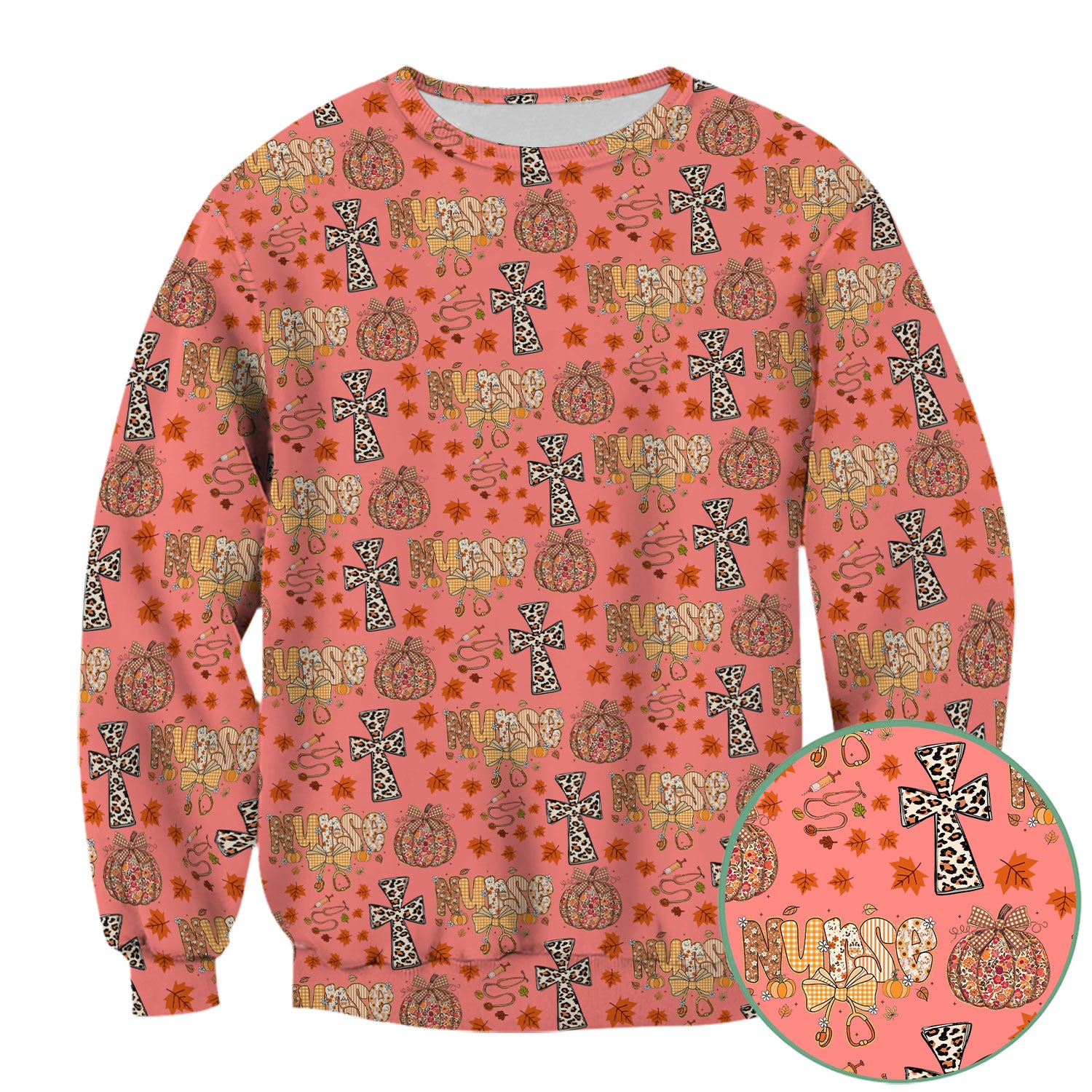 I Will Praise Him In Every Season - Boho Pumpkin Leopard Cross Fall Scrub Top for Nurse - Thanksgiving Med Uniform for Women