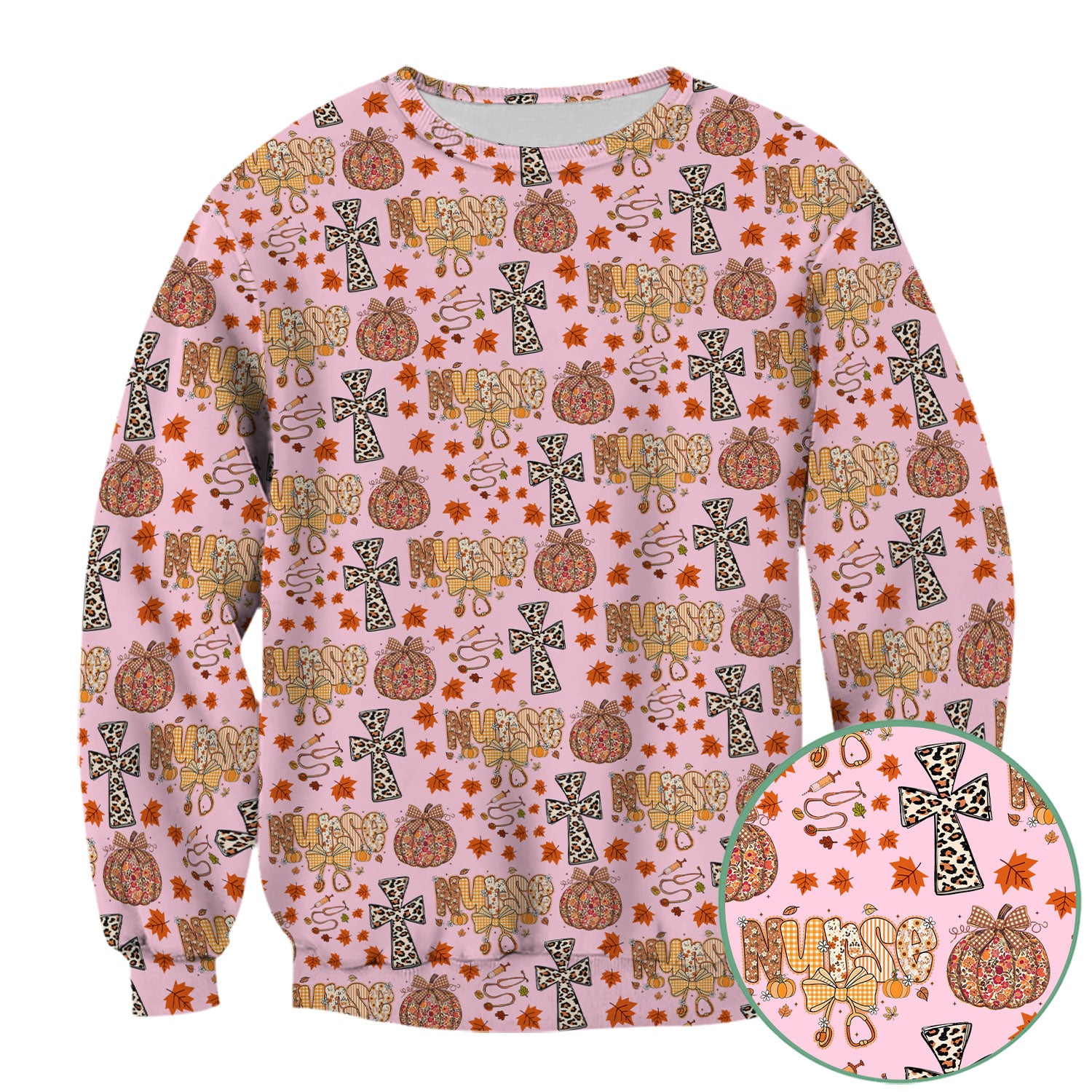 I Will Praise Him In Every Season - Boho Pumpkin Leopard Cross Fall Scrub Top for Nurse - Thanksgiving Med Uniform for Women